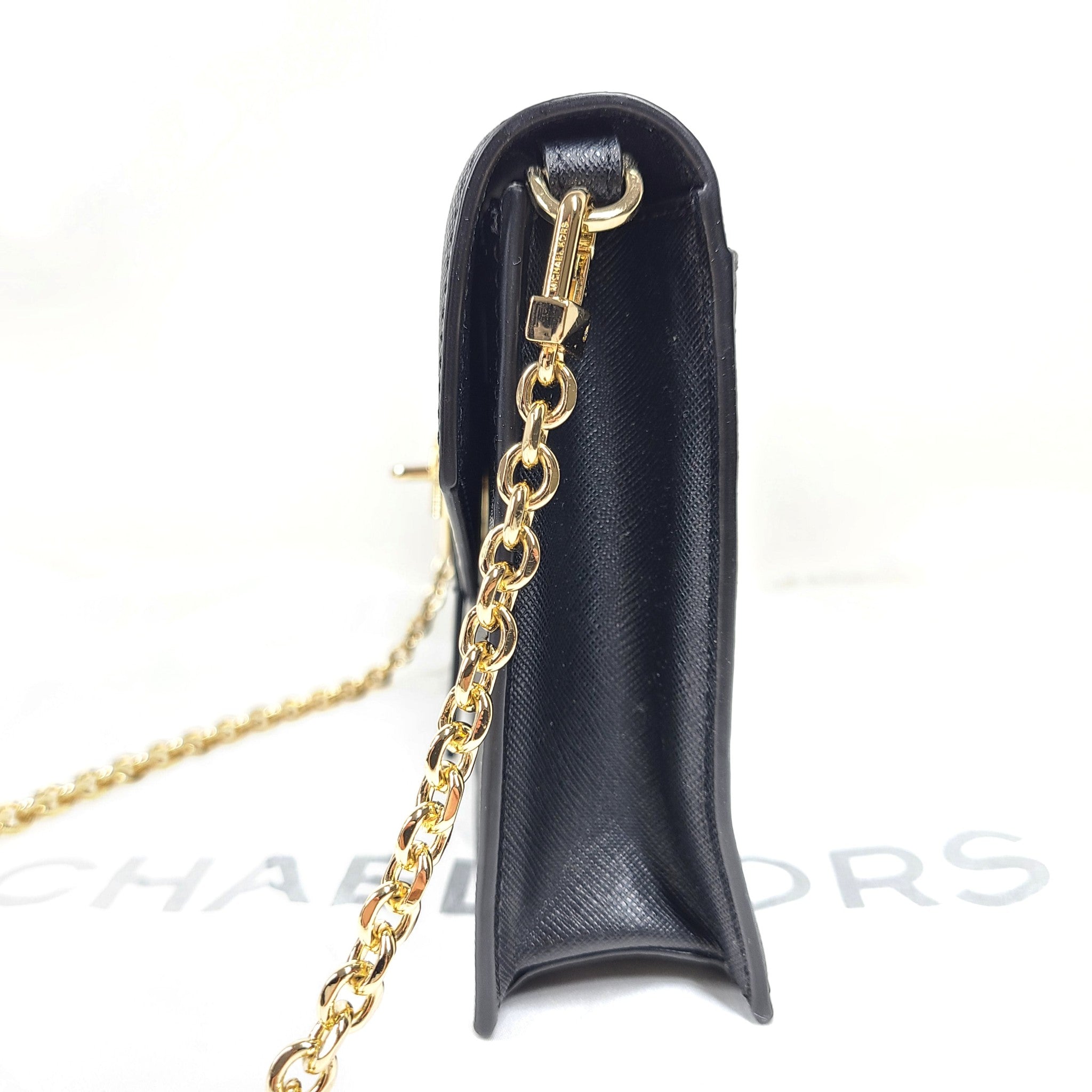 Michael Kors Crossbody Handbag Bag Greenwich Small Saffiano Leather Chain Black