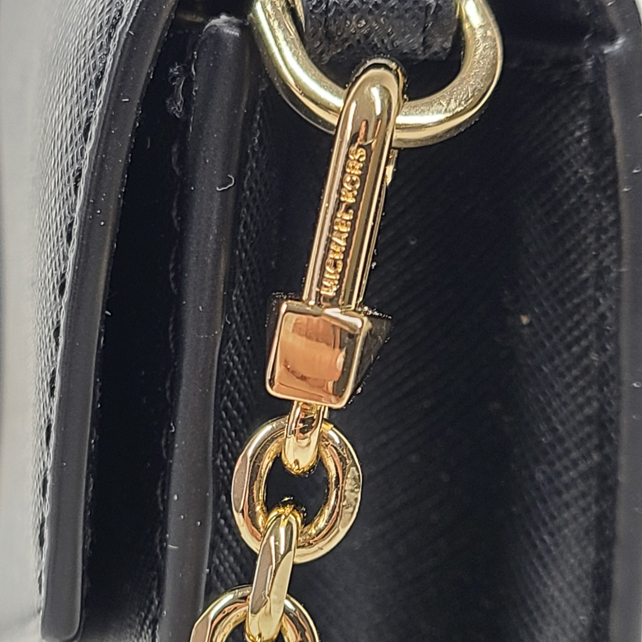 Michael Kors Crossbody Handbag Bag Greenwich Small Saffiano Leather Chain Black