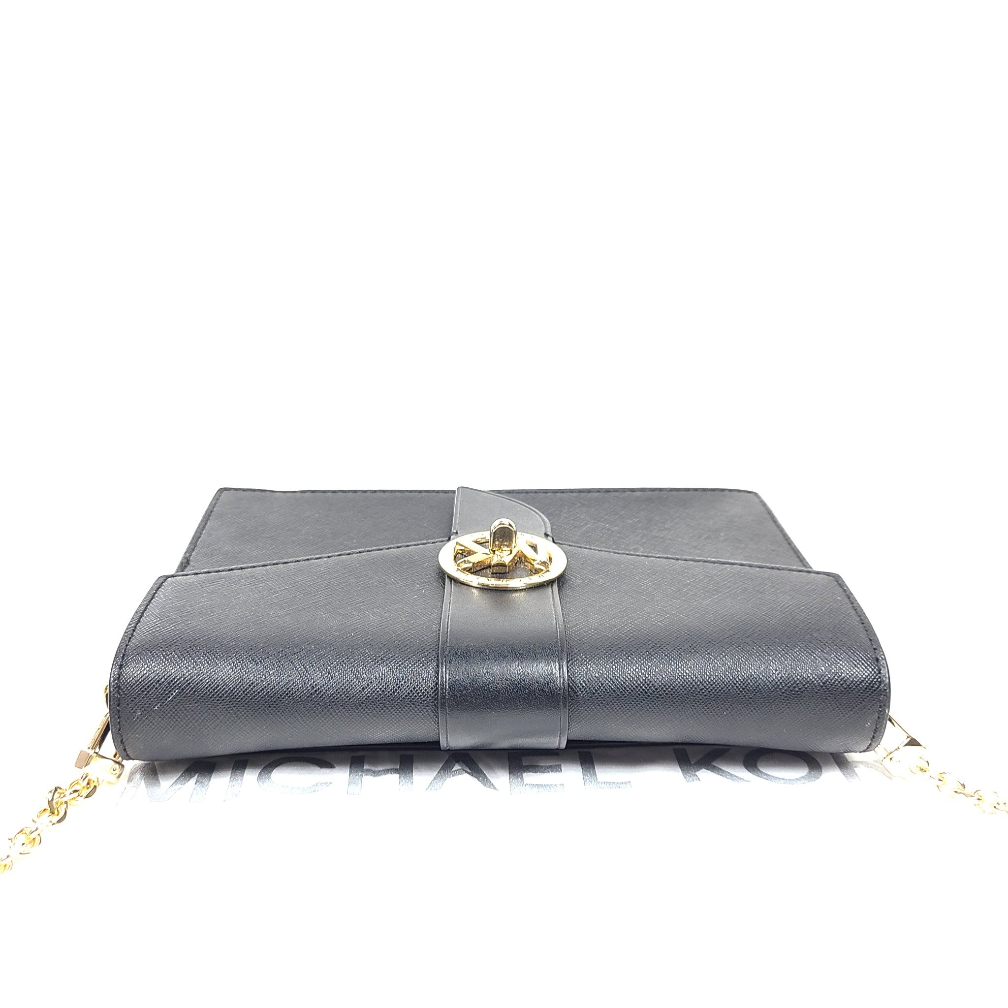 Michael Kors Crossbody Handbag Bag Greenwich Small Saffiano Leather Chain Black