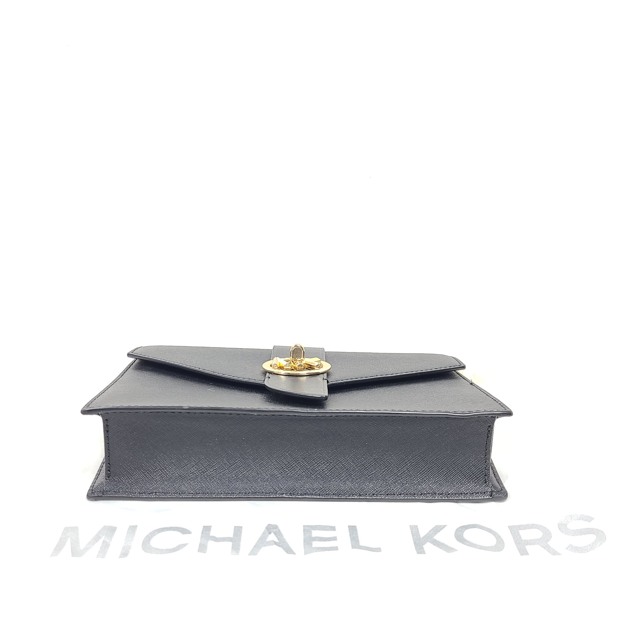 Michael Kors Crossbody Handbag Bag Greenwich Small Saffiano Leather Chain Black