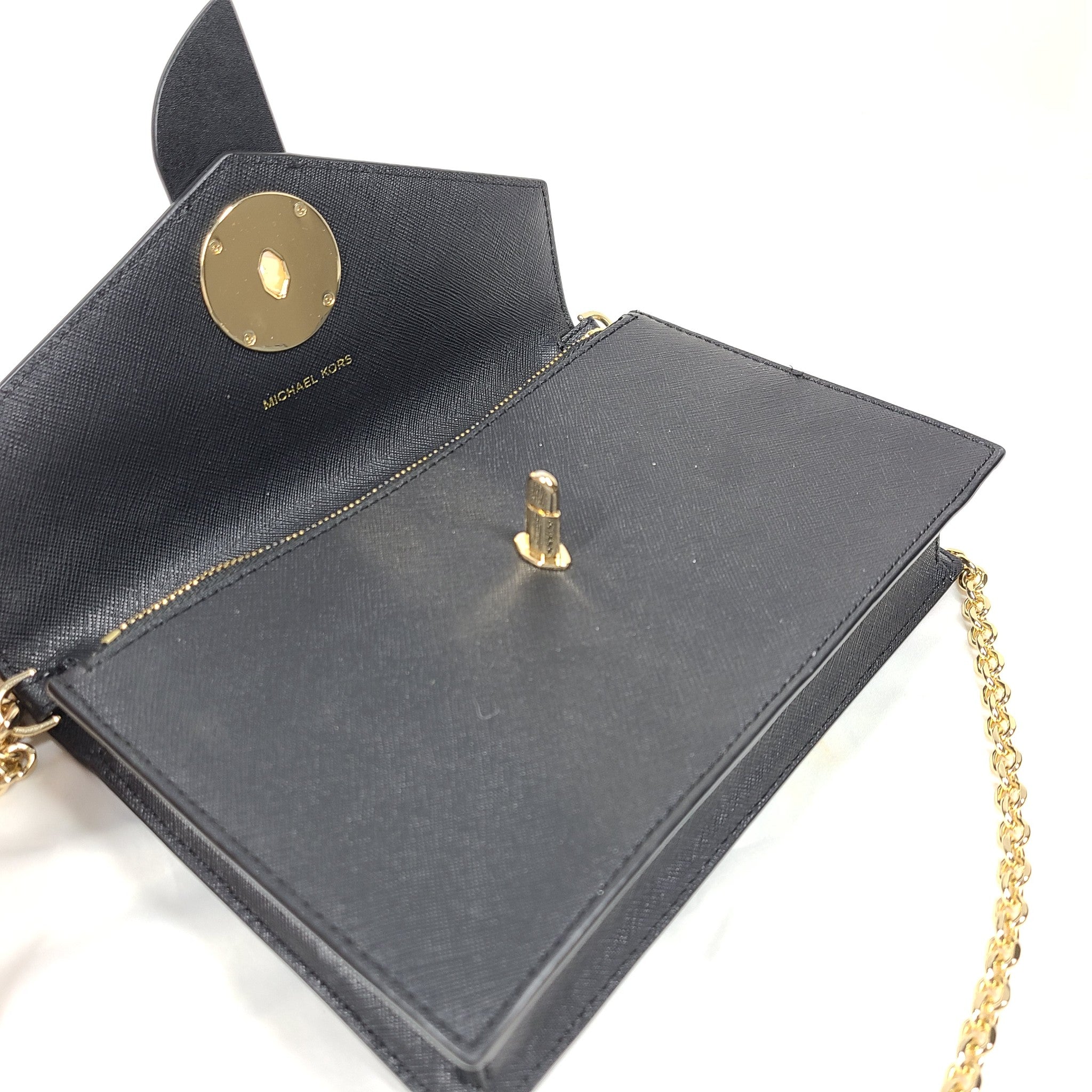 Michael Kors Crossbody Handbag Bag Greenwich Small Saffiano Leather Chain Black