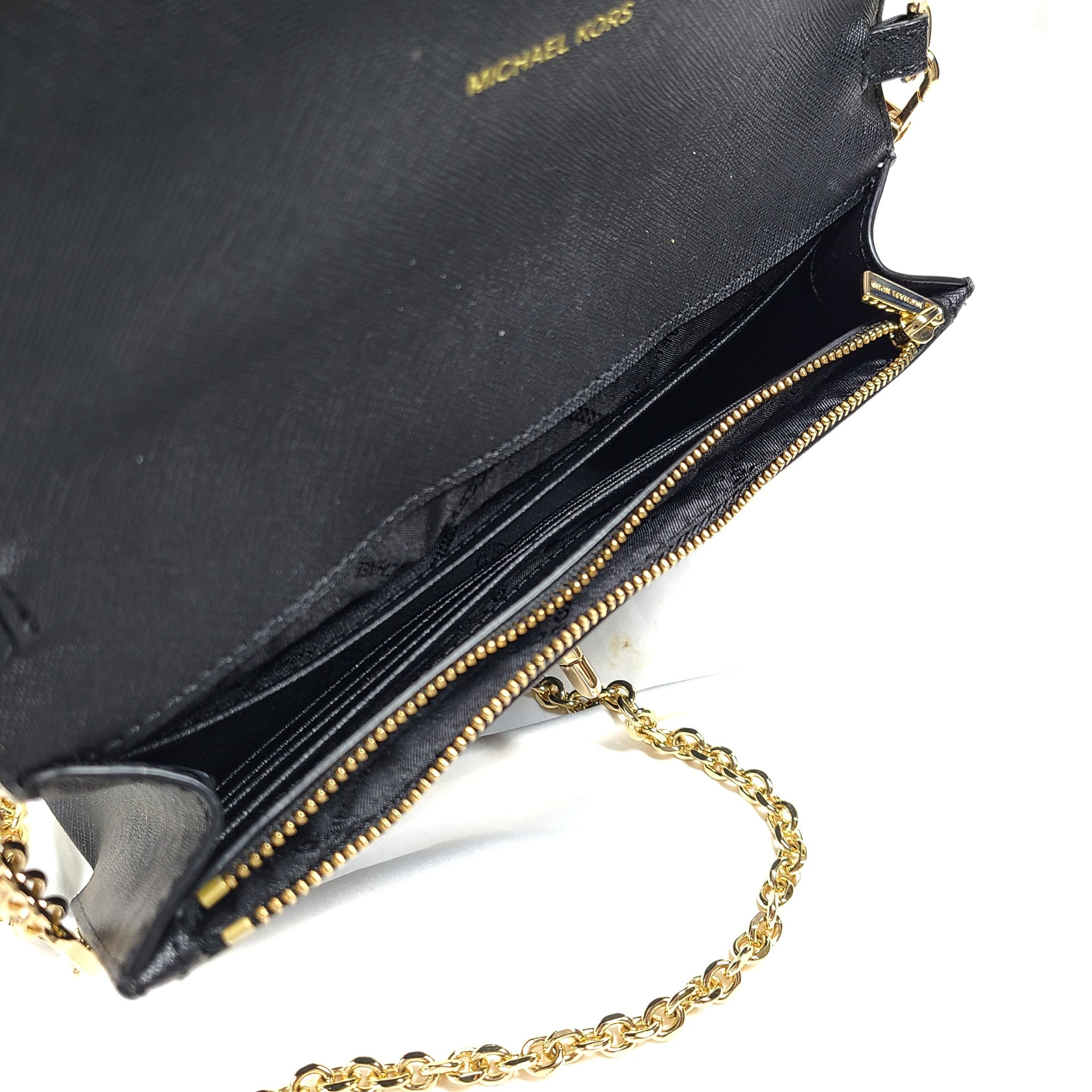 Michael Kors Crossbody Handbag Bag Greenwich Small Saffiano Leather Chain Black