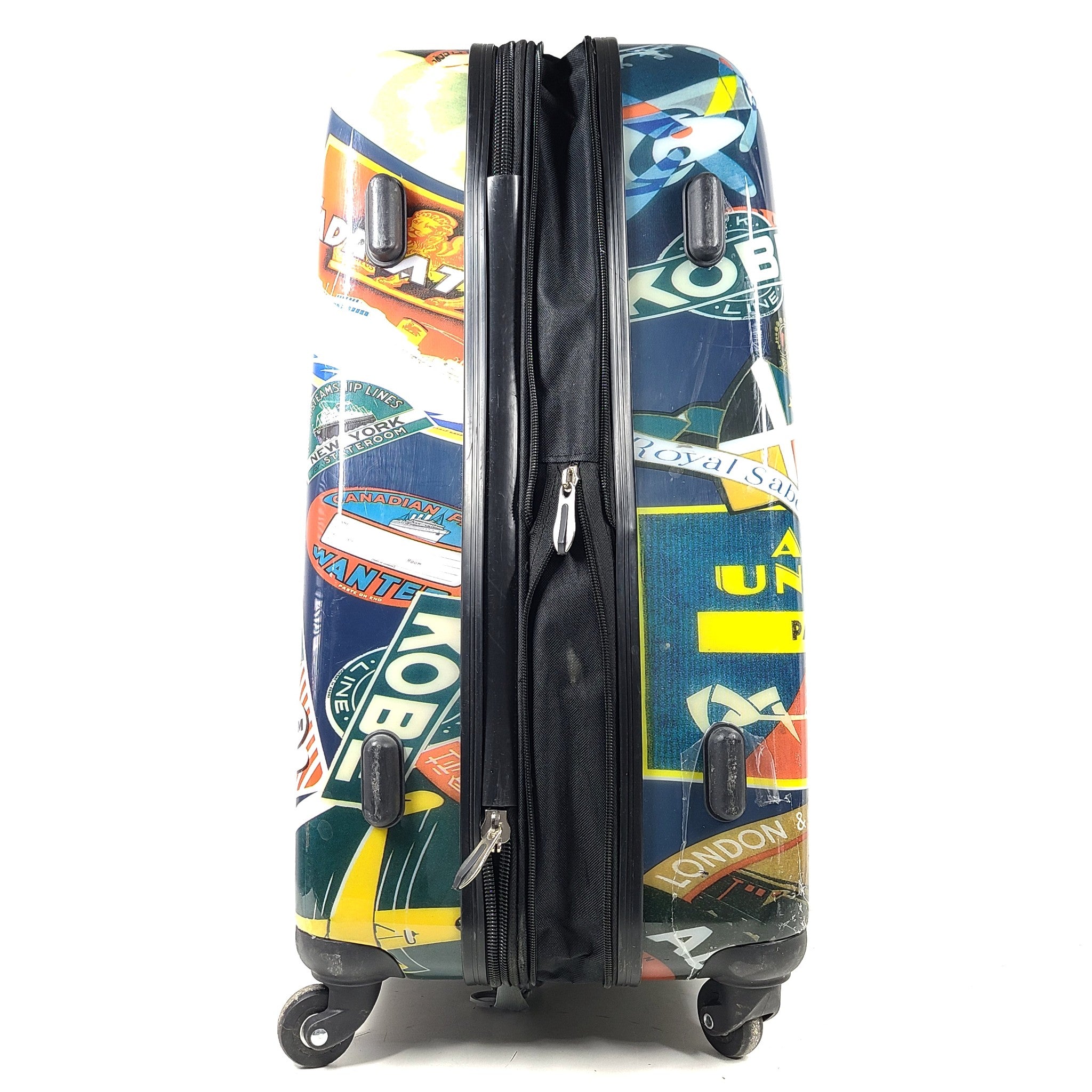 Atlantic 26" Luggage Hard Shell Spinner Retro Travel Sticker Print Expandable
