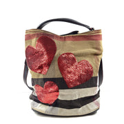 Burberry Women's Ashby Bucket Bag Check w/ Ltd Edition Sequin Hearts