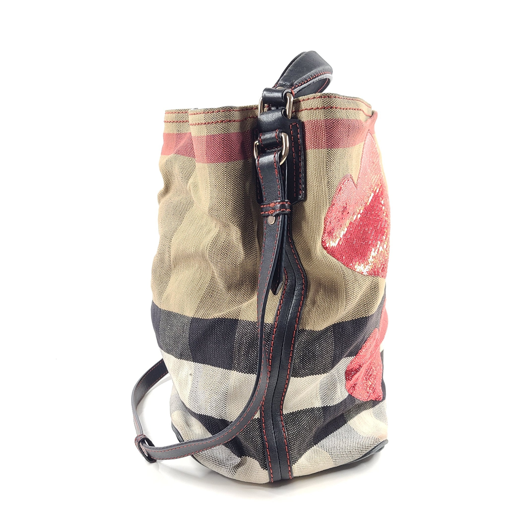 Burberry Women's Ashby Bucket Bag Check w/ Ltd Edition Sequin Hearts