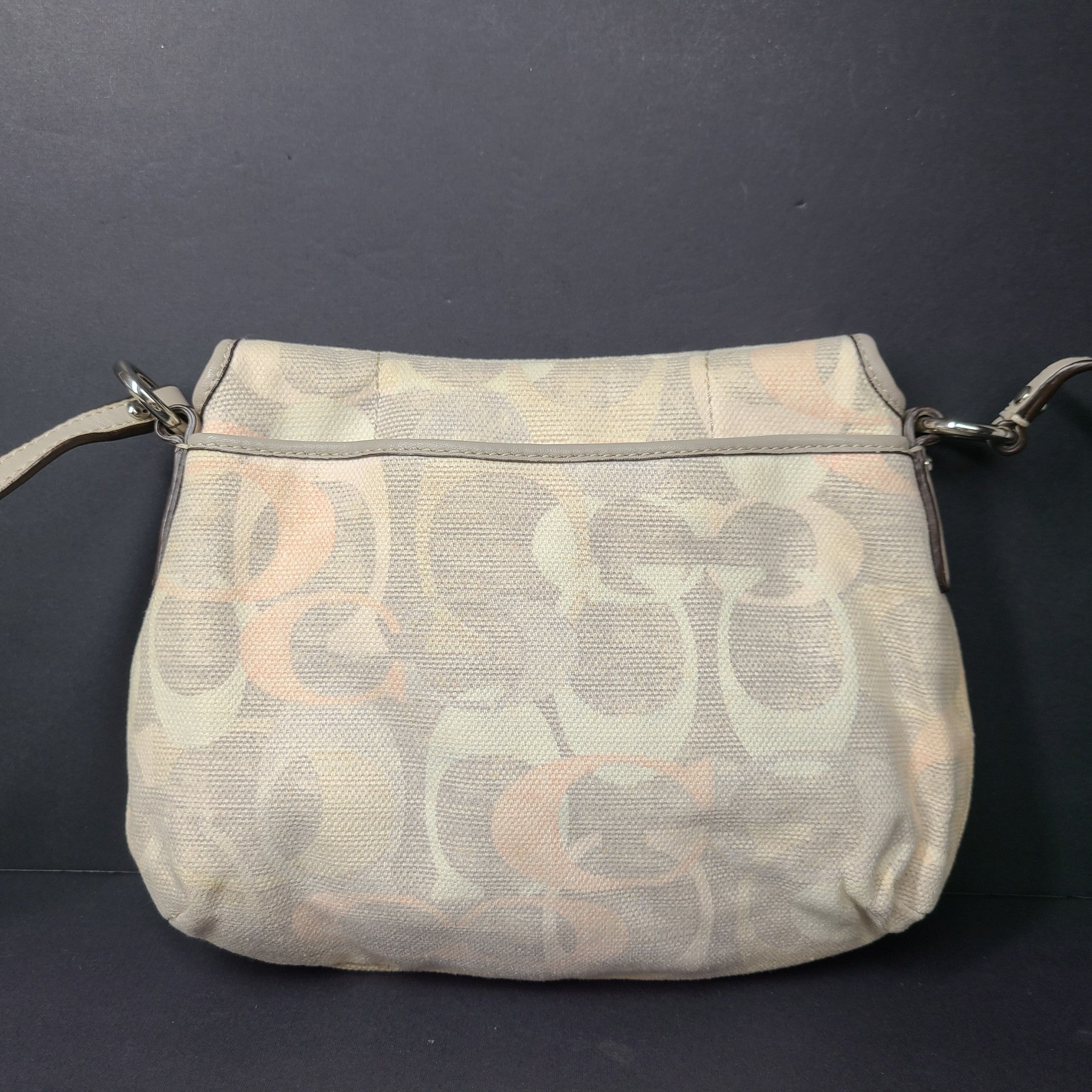 Coach Signature Textile Jacquard Small Crossbody Bag Flap Closure Gray