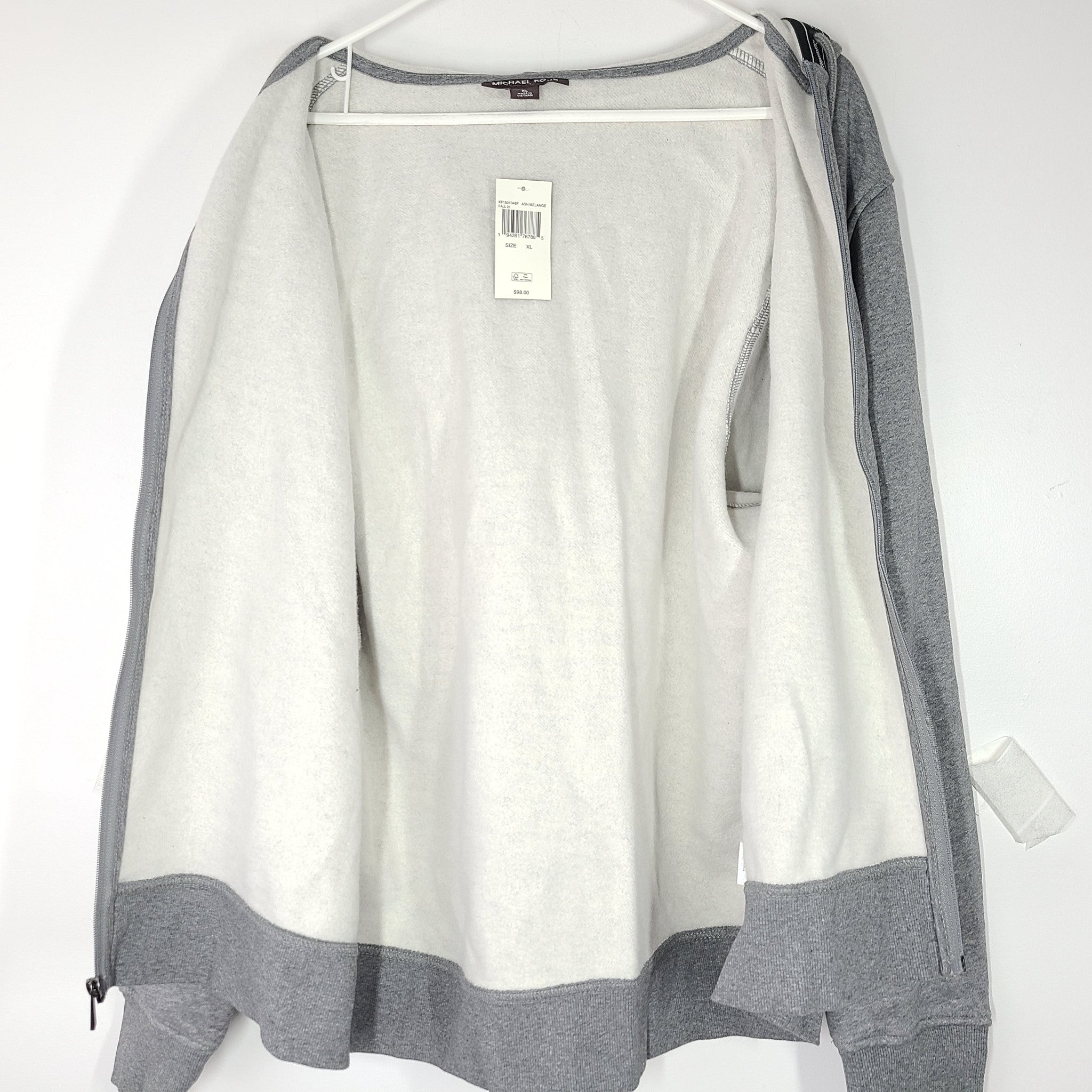 Michael Kors Men's Full Zip Hoodie Jacket Logo Tape Ash Melange Gray Sz XL NWT