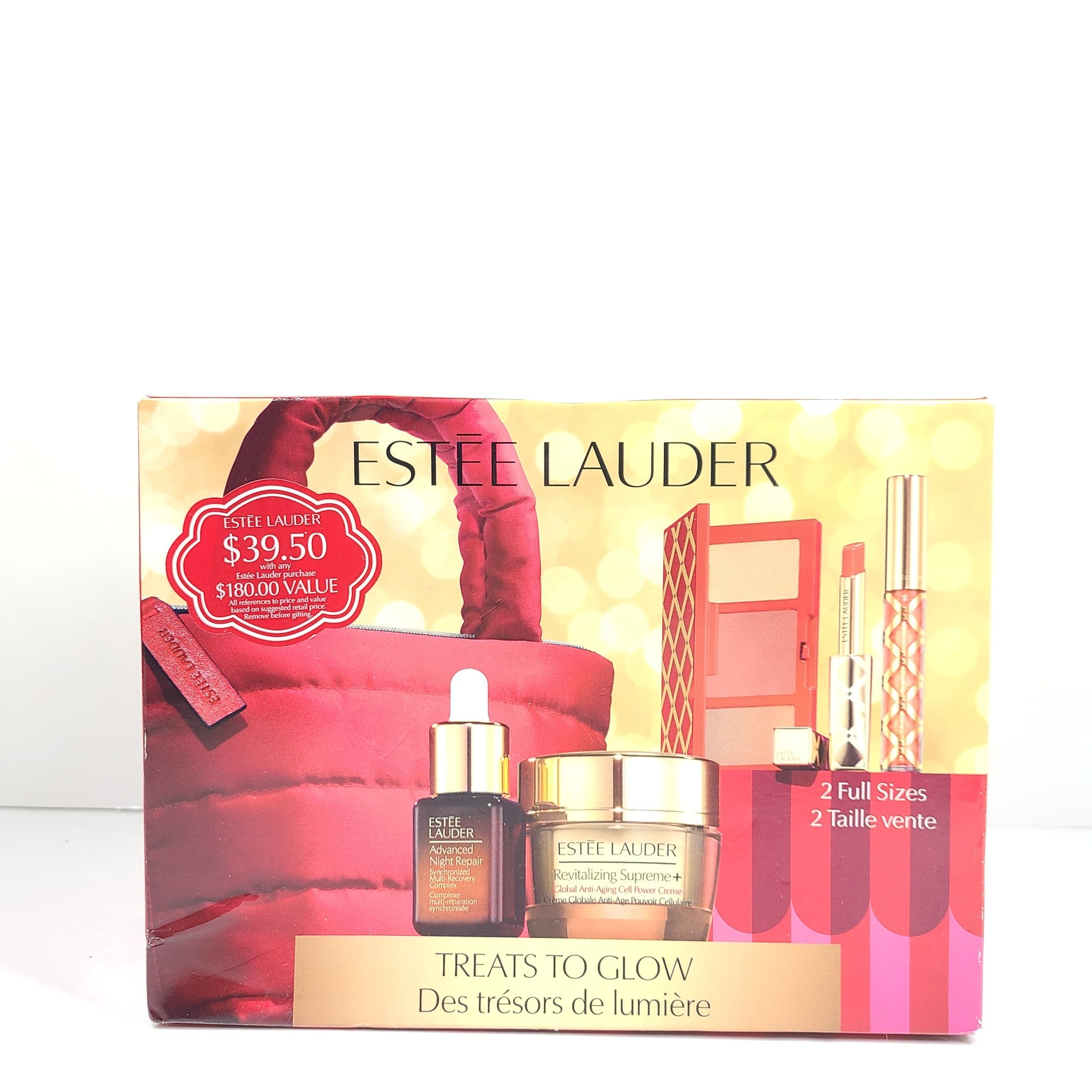 6 Pc Gift Set Estee Lauder Treats To Glow Bronzer Blush Lipstick2 Pc Full Size
