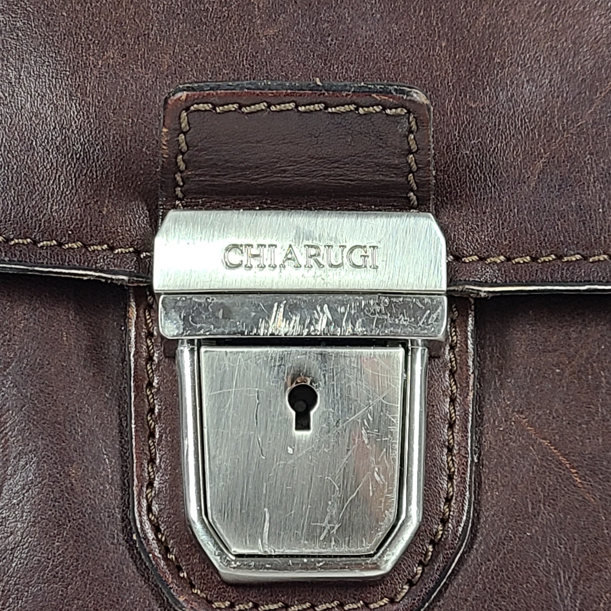 Chiarugi Business Bag Briefcase Laptop Crossbody Leather Brown
