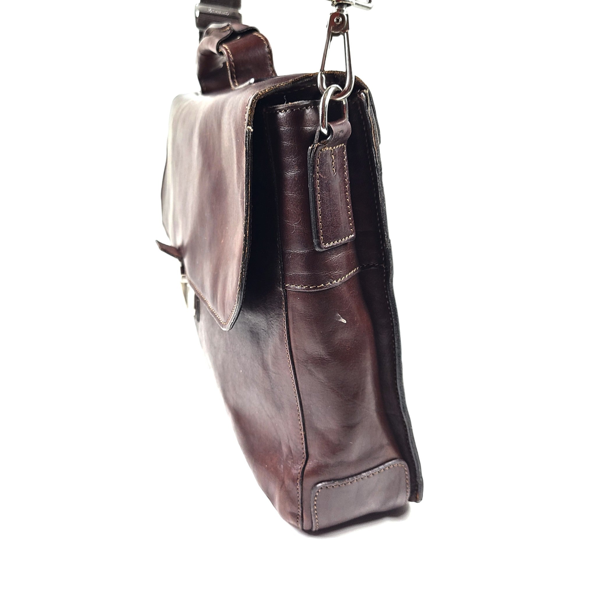 Chiarugi Business Bag Briefcase Laptop Crossbody Leather Brown
