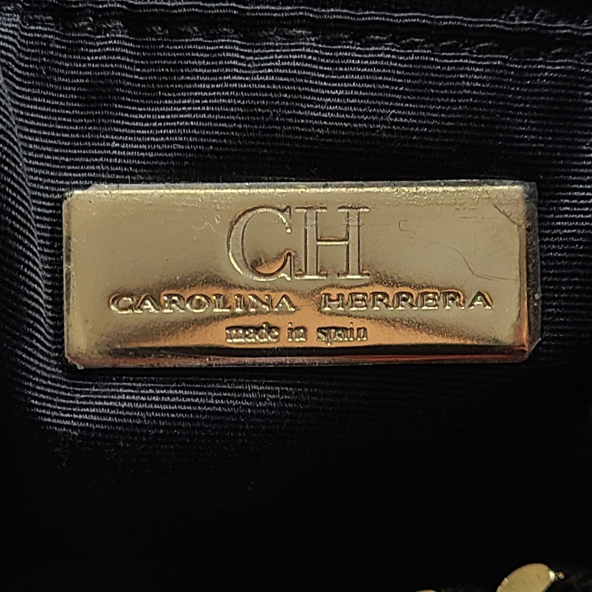 Carolina Herrera CH Monogram Embossed Leather Bow Bucket Shoulder Bag Black