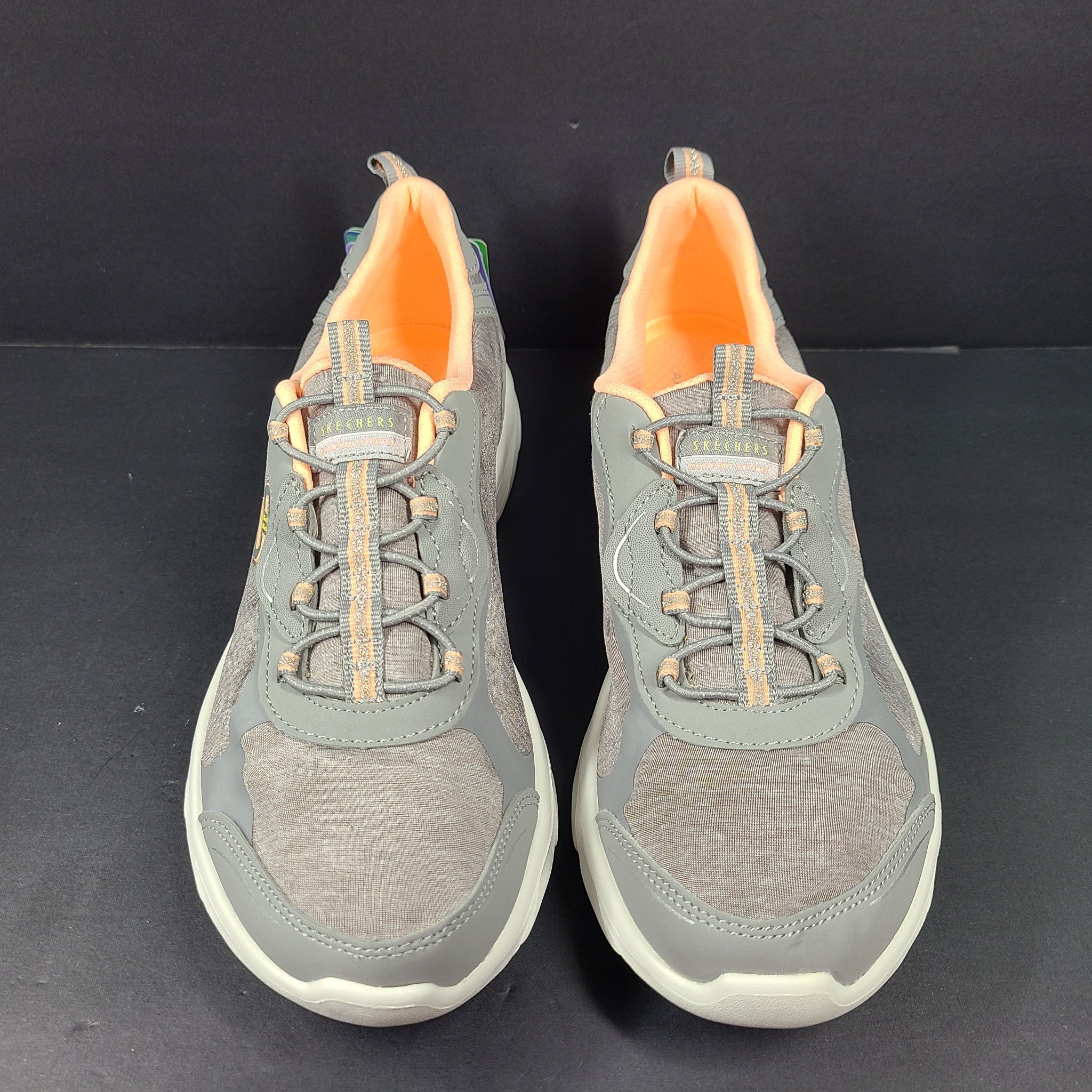 Skechers D'Lux Comfort Shoes Stretch Fit Slip-On 104342 Gray Pink Women's Sz 8