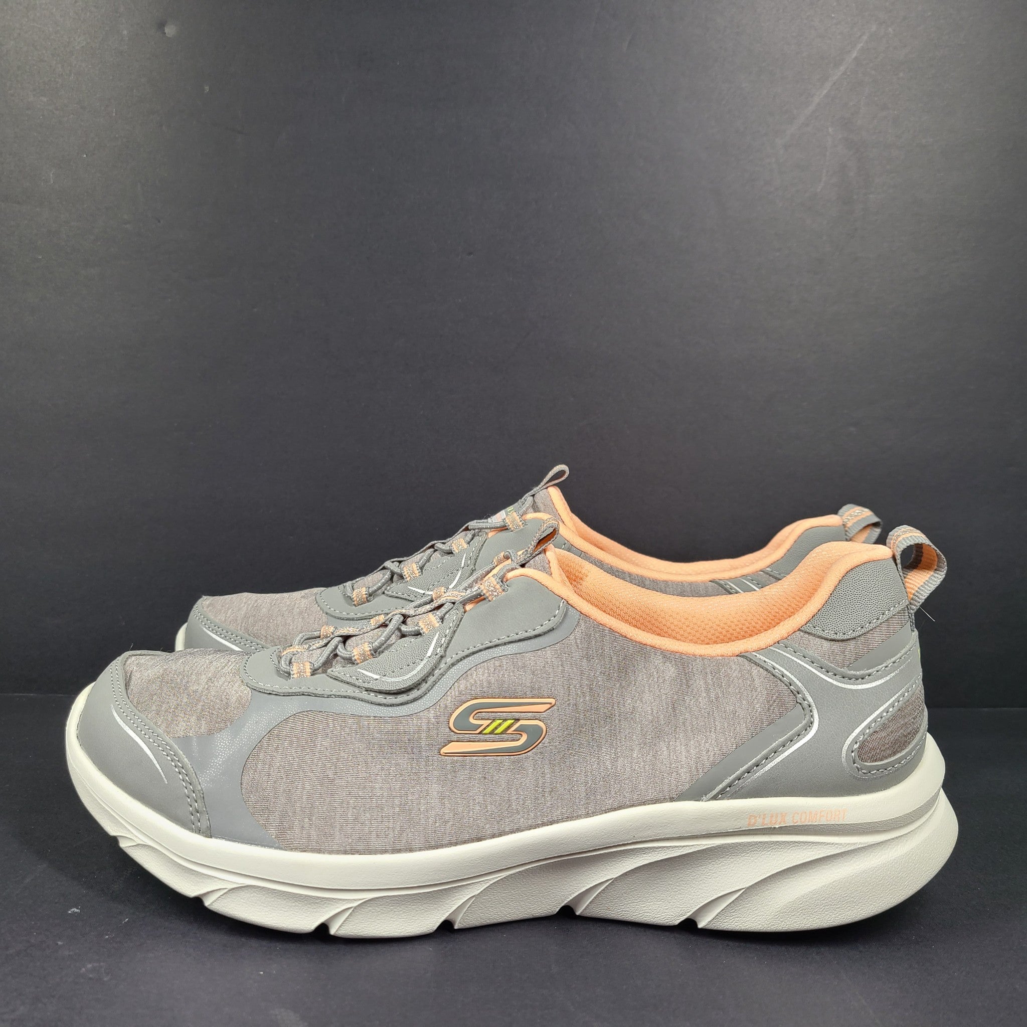 Skechers D'Lux Comfort Shoes Stretch Fit Slip-On 104342 Gray Pink Women's Sz 8