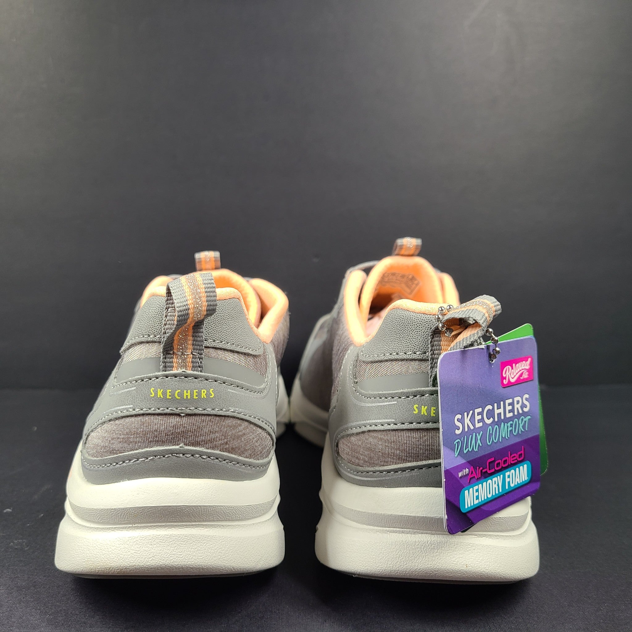 Skechers D'Lux Comfort Shoes Stretch Fit Slip-On 104342 Gray Pink Women's Sz 8
