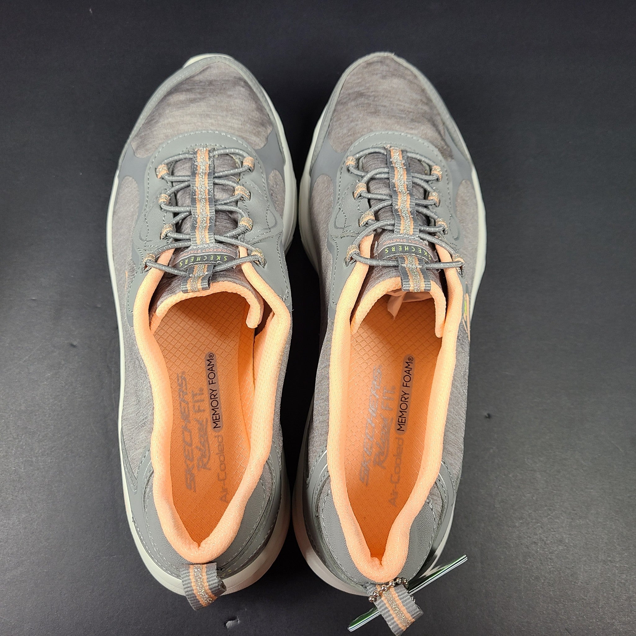 Skechers D'Lux Comfort Shoes Stretch Fit Slip-On 104342 Gray Pink Women's Sz 8