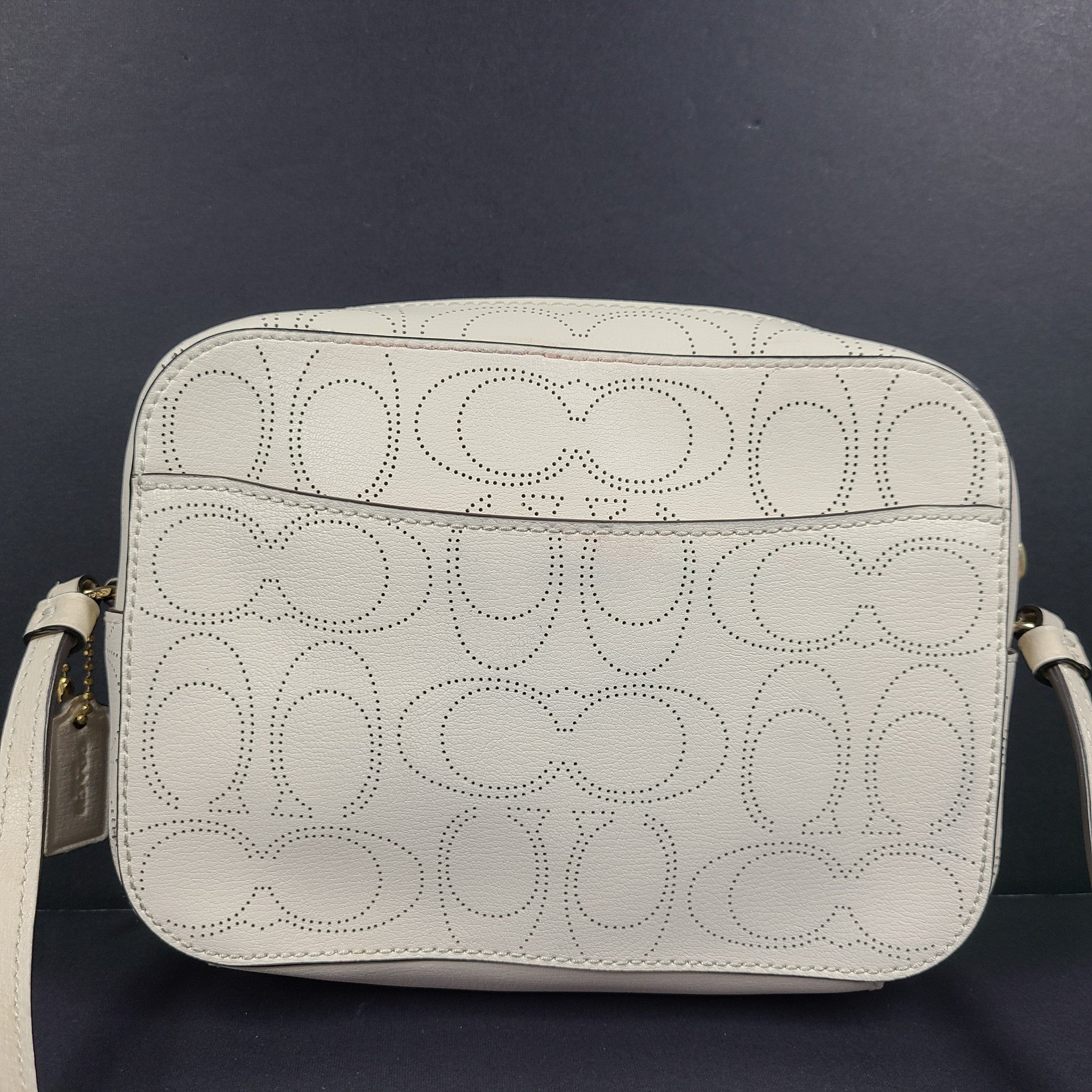 Coach Mini Jamie Camera Bag Leather Perforated Logo Crossbody White