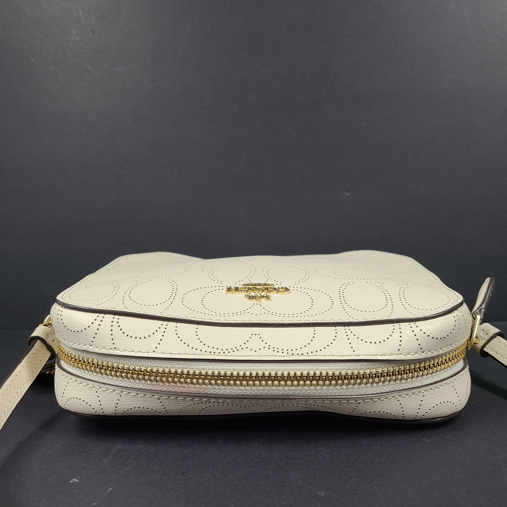 Coach Mini Jamie Camera Bag Leather Perforated Logo Crossbody White