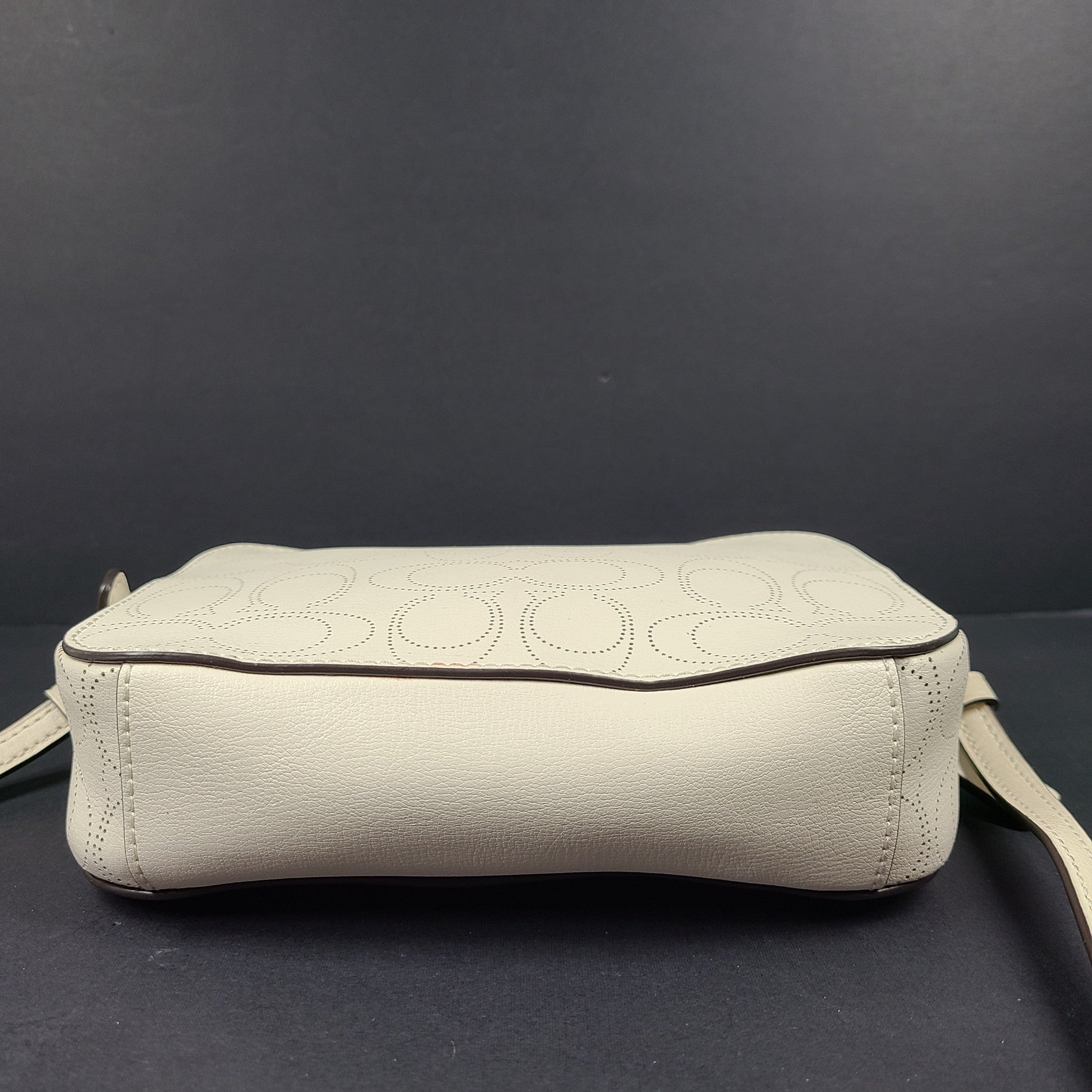 Coach Mini Jamie Camera Bag Leather Perforated Logo Crossbody White