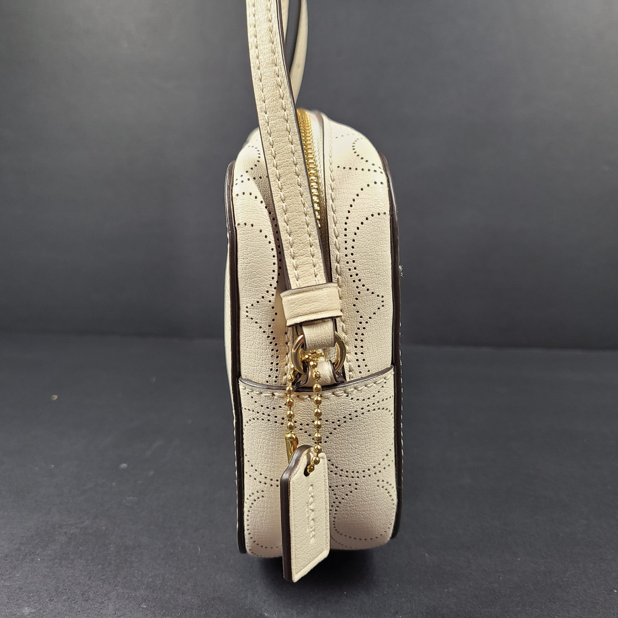 Coach Mini Jamie Camera Bag Leather Perforated Logo Crossbody White