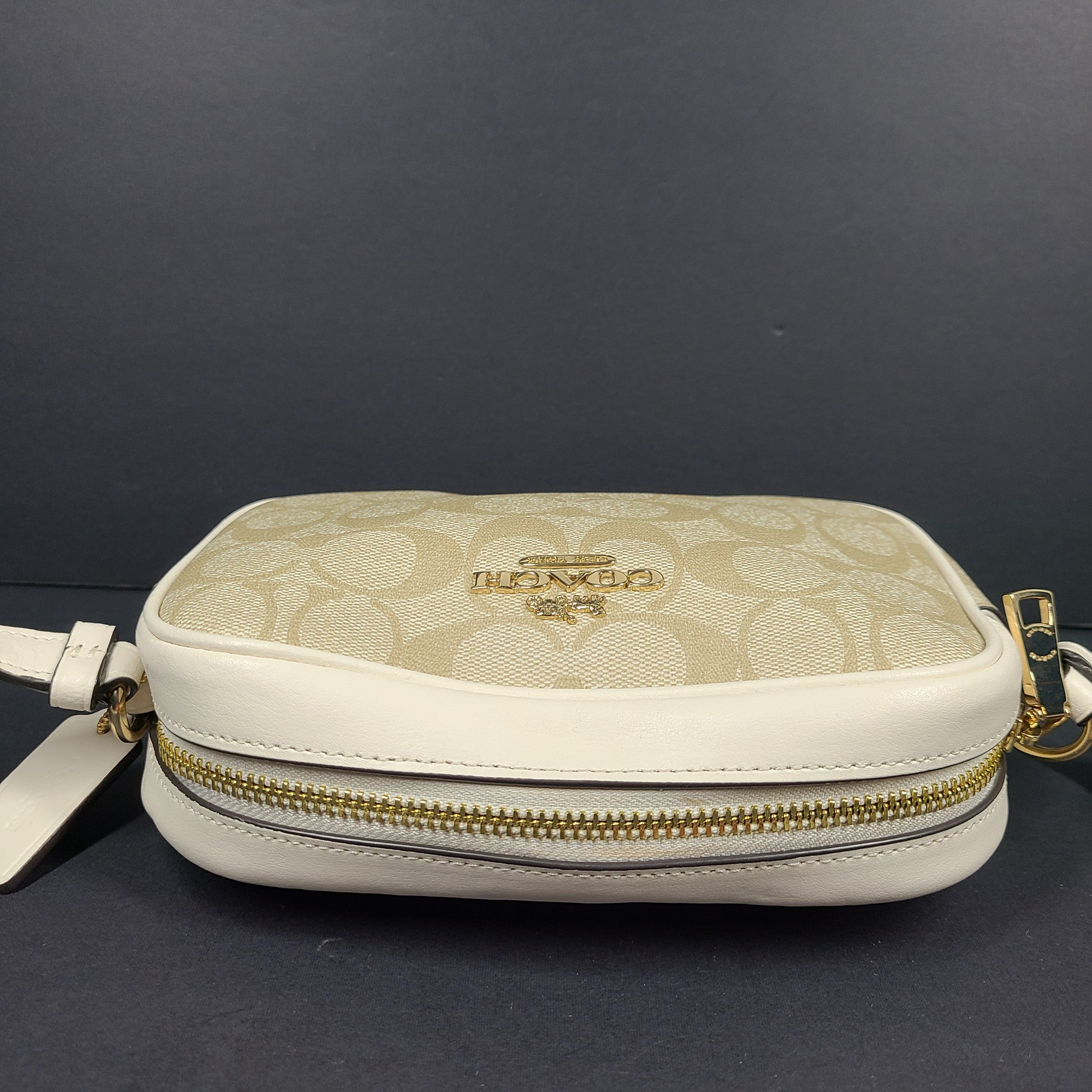 Coach Mini Jamie Camera Bag In Signature Canvas Crossbody Strap Monogram Beige