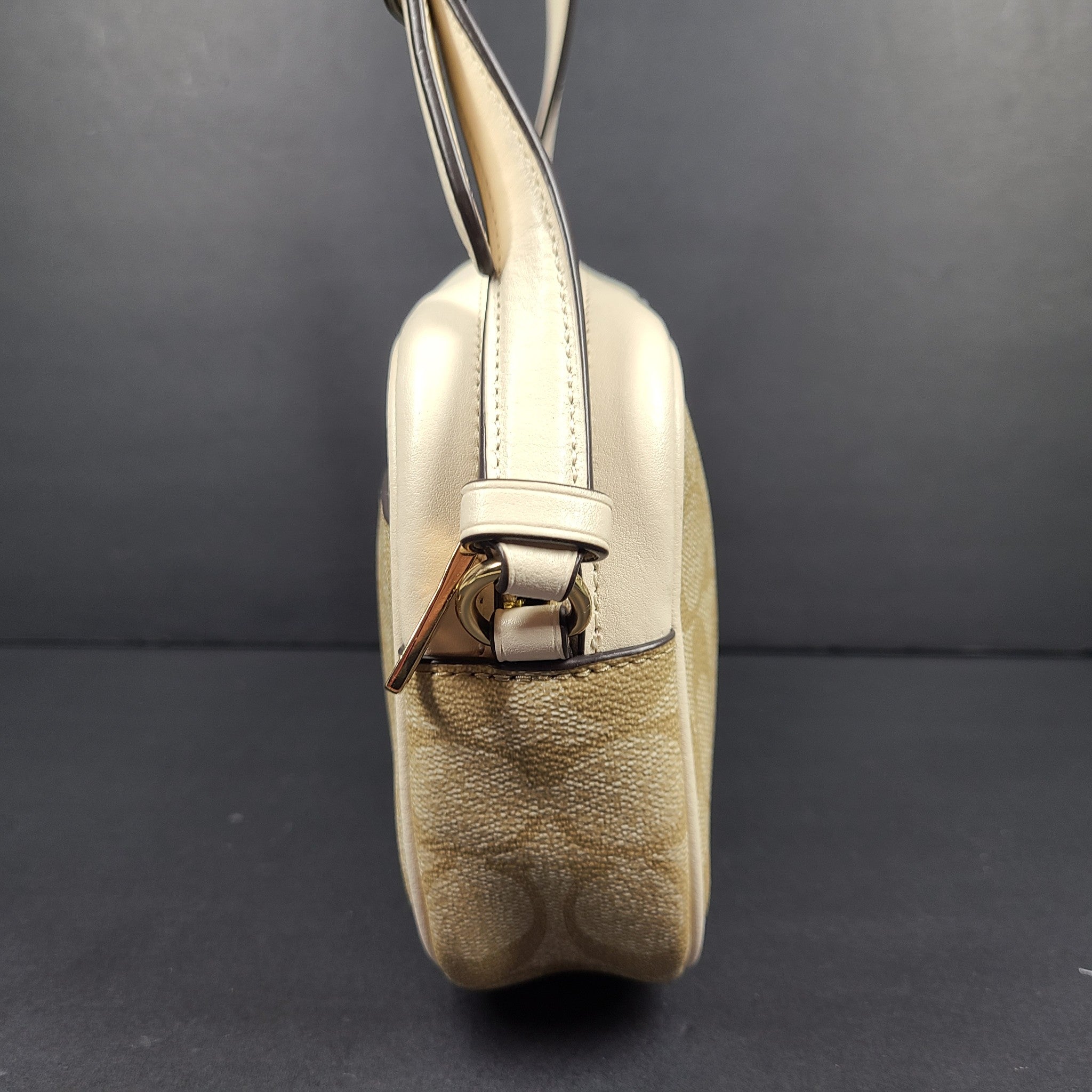 Coach Mini Jamie Camera Bag In Signature Canvas Crossbody Strap Monogram Beige