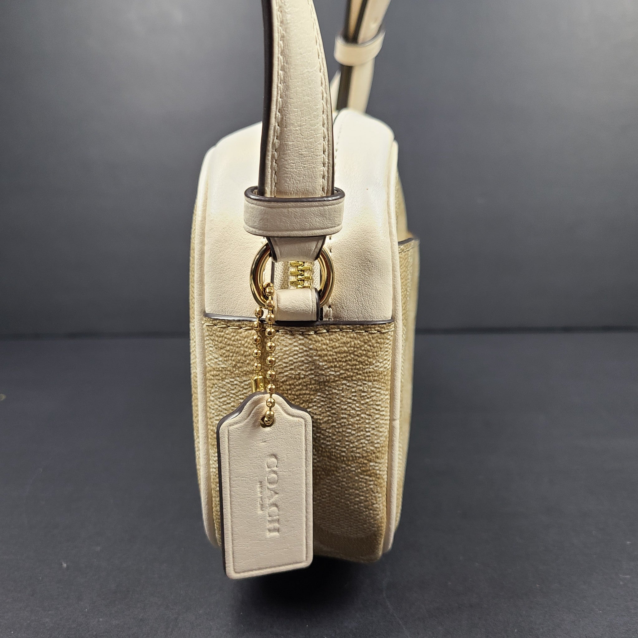 Coach Mini Jamie Camera Bag In Signature Canvas Crossbody Strap Monogram Beige