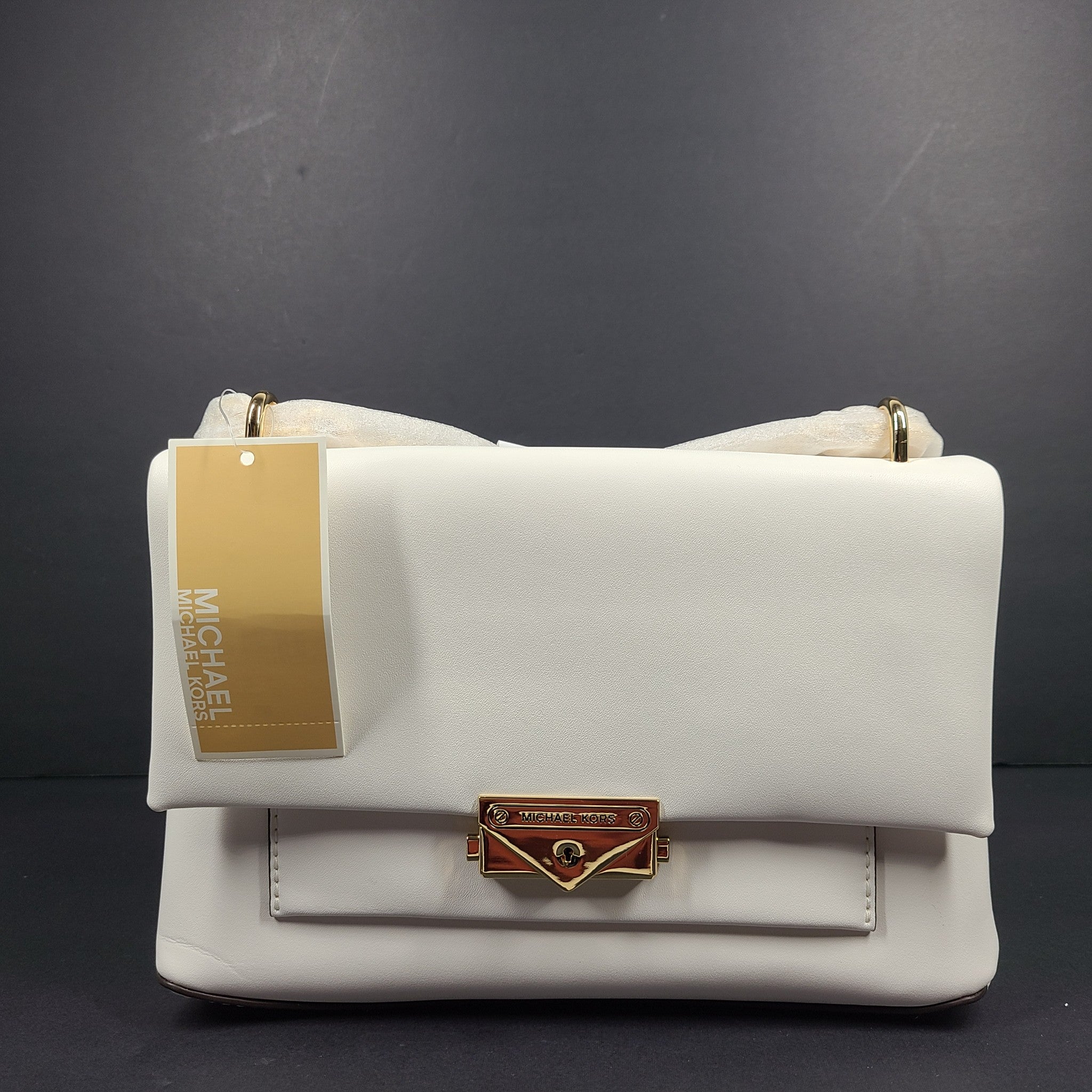 Michael Kors Cece Medium Leather Messenger Bag Crossbody Strap White