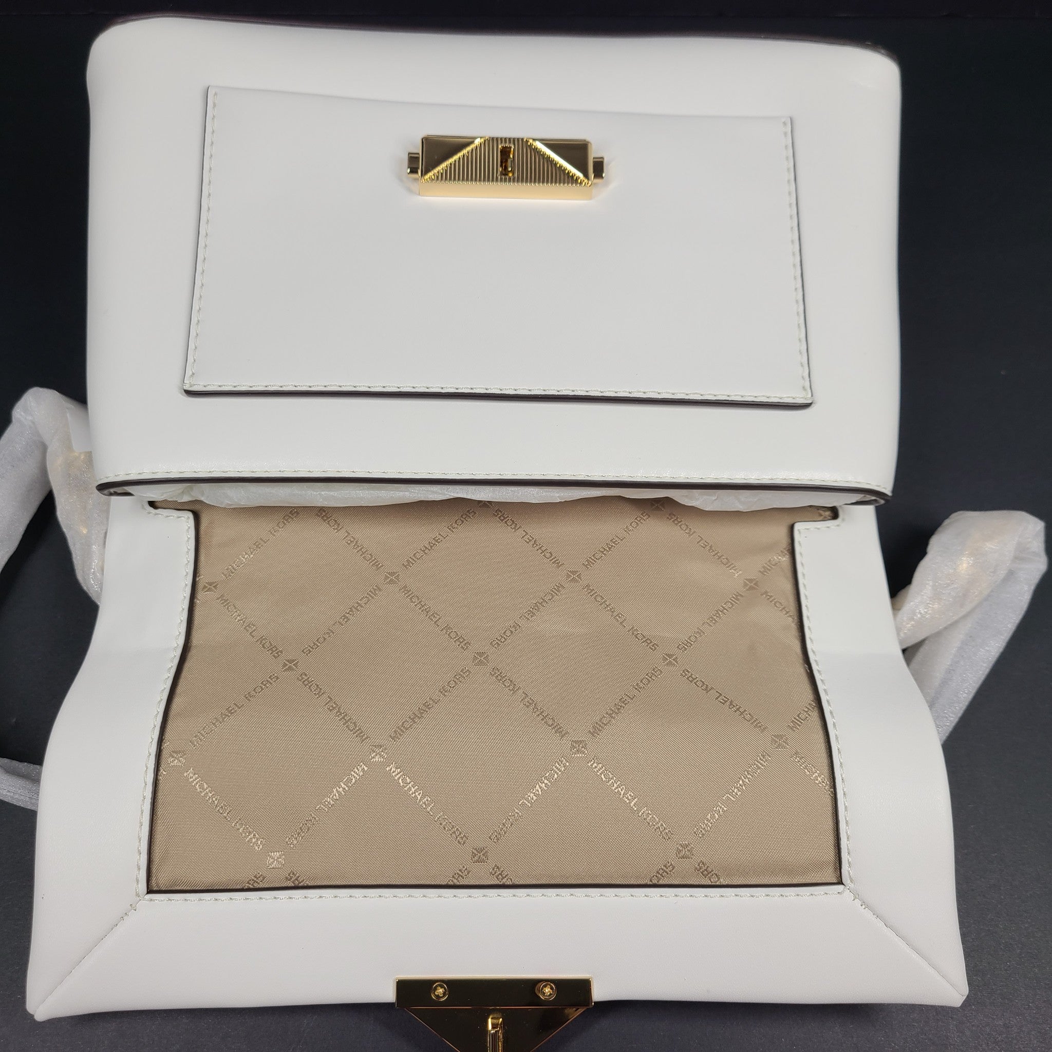 Michael Kors Cece Medium Leather Messenger Bag Crossbody Strap White