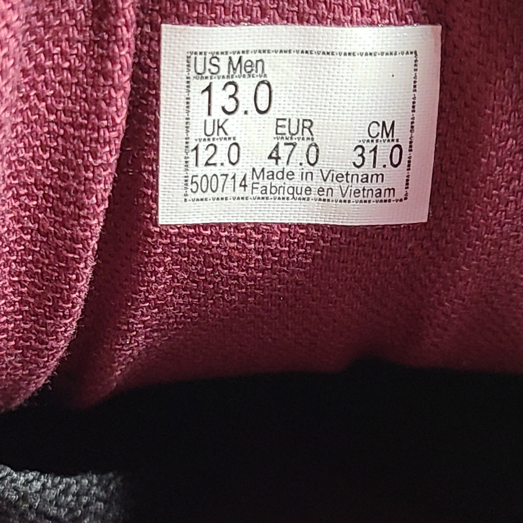 Vans Men's Low Top Skater Shoe Lace-Up Sneakers Burgundy Maroon Sz 13