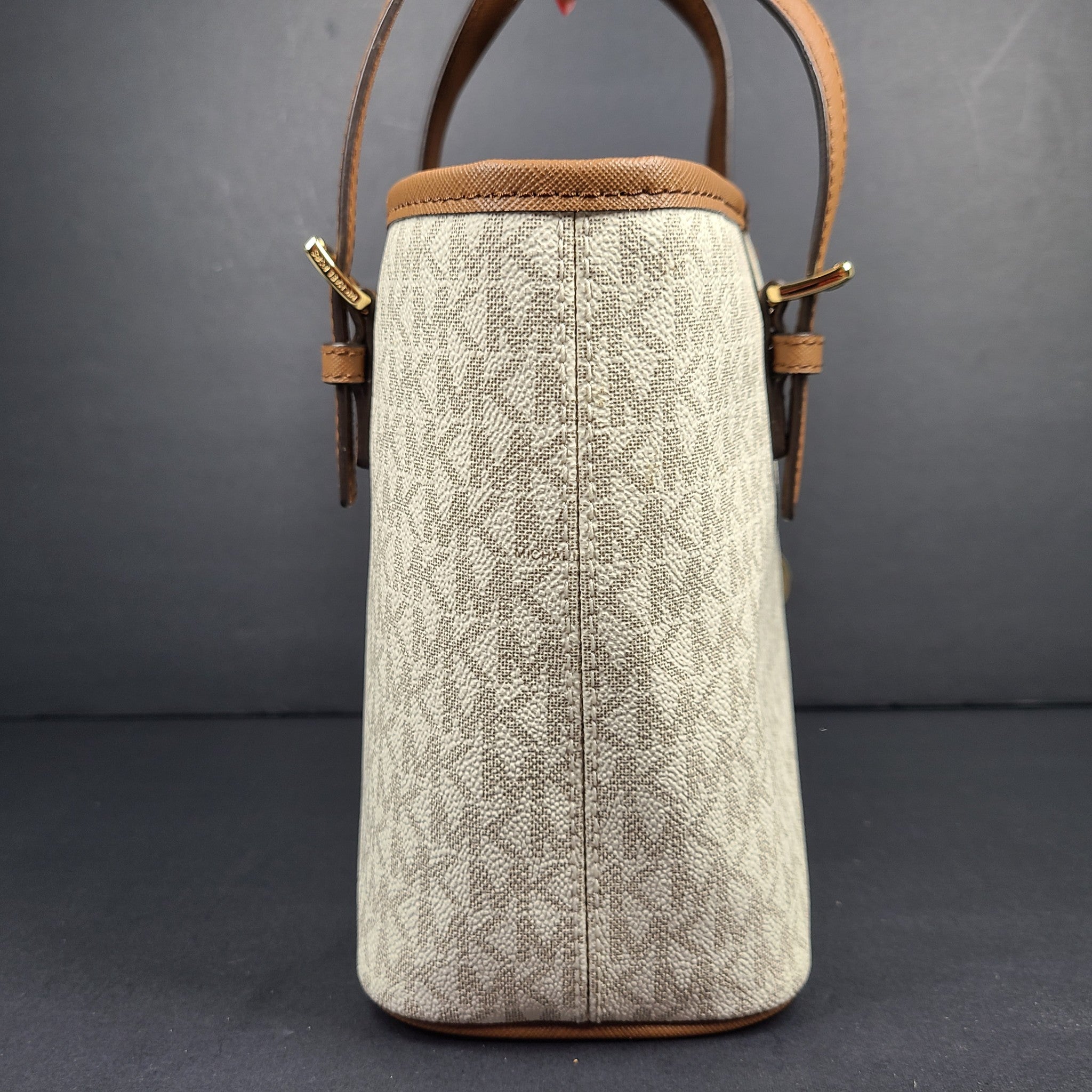 Michael Kors Jet Set Travel Extra-Small Logo Top-Zip Tote Crossbody Bag Beige