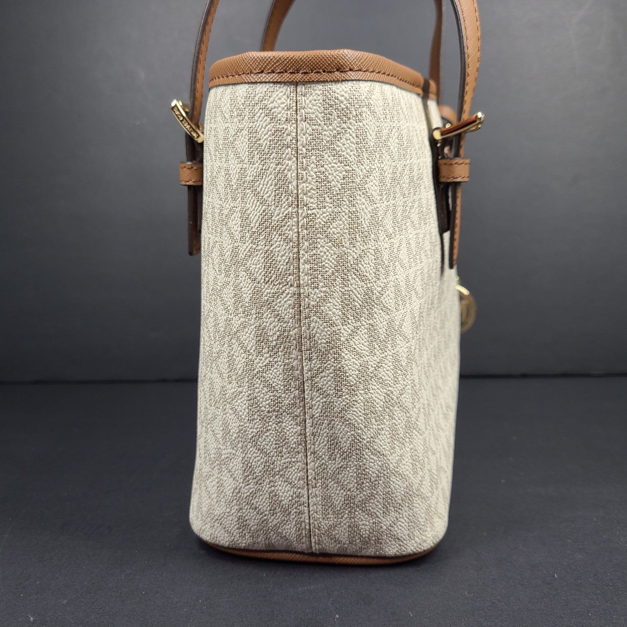 Michael Kors Jet Set Travel Extra-Small Logo Top-Zip Tote Crossbody Bag Beige