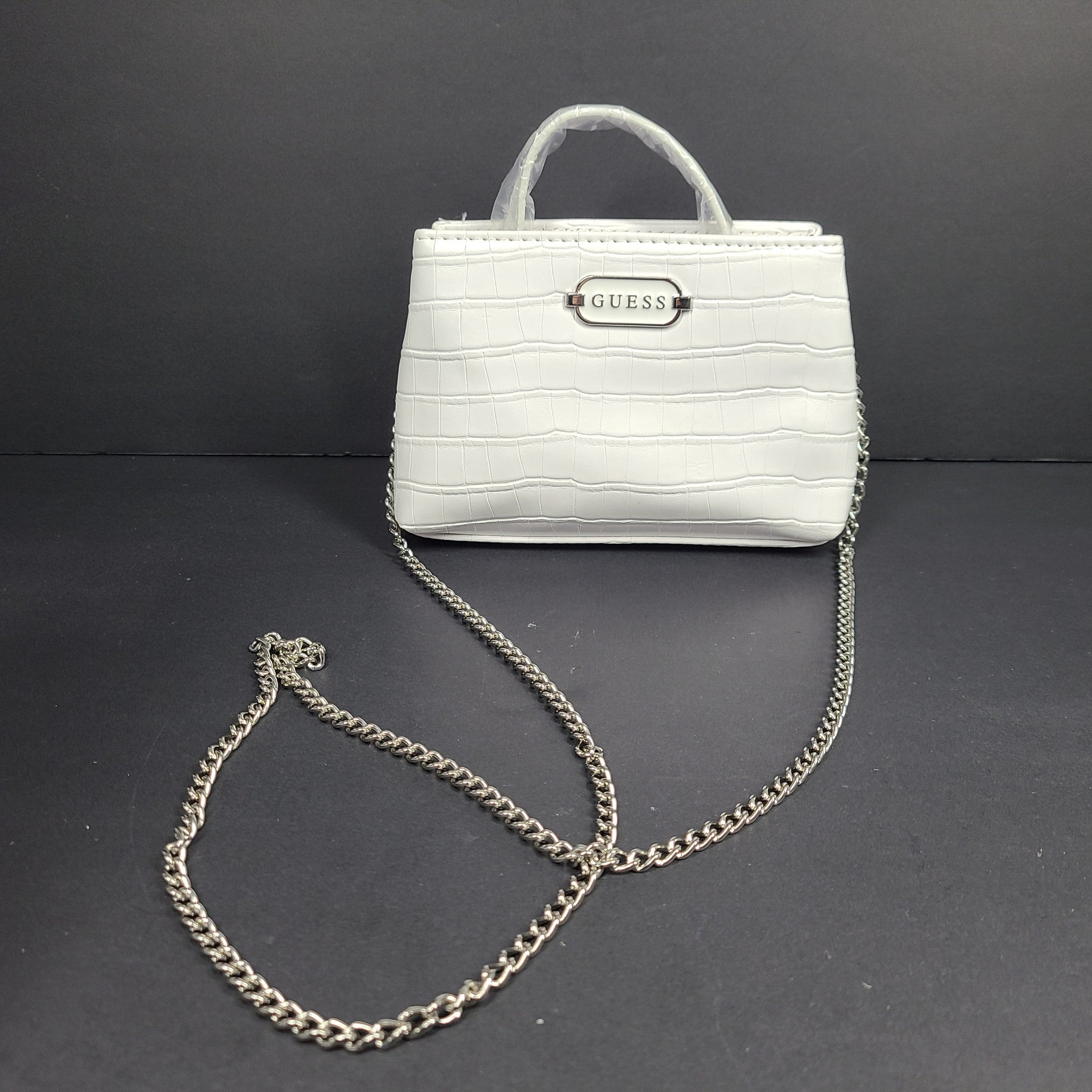 GUESS Zoe Micro Satchel Bag Chain Crossbody Strap DX22137 White