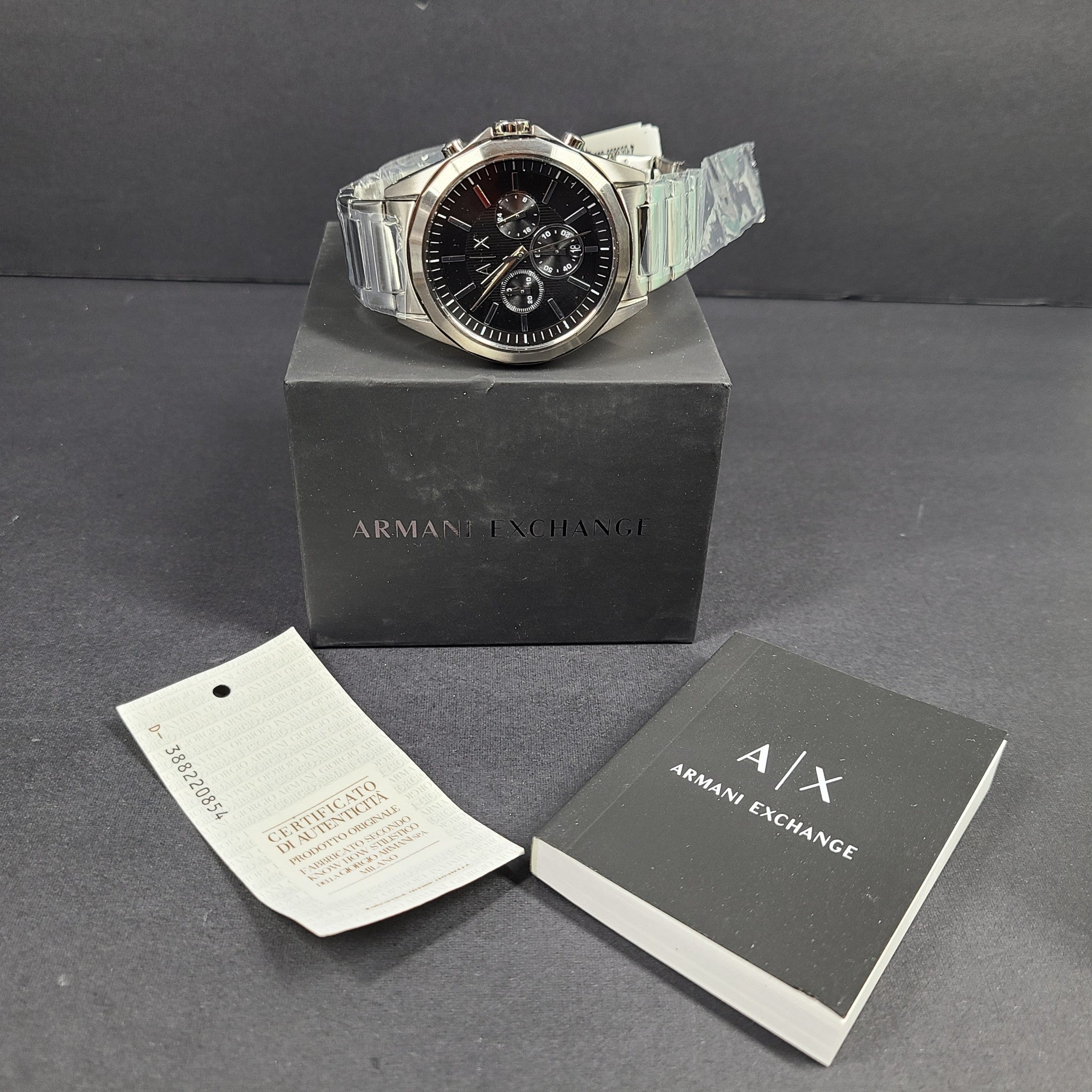 Armani Exchange Chronograph Steel Watch 44 mm Silver Tone Black Dial AX2600 NIB
