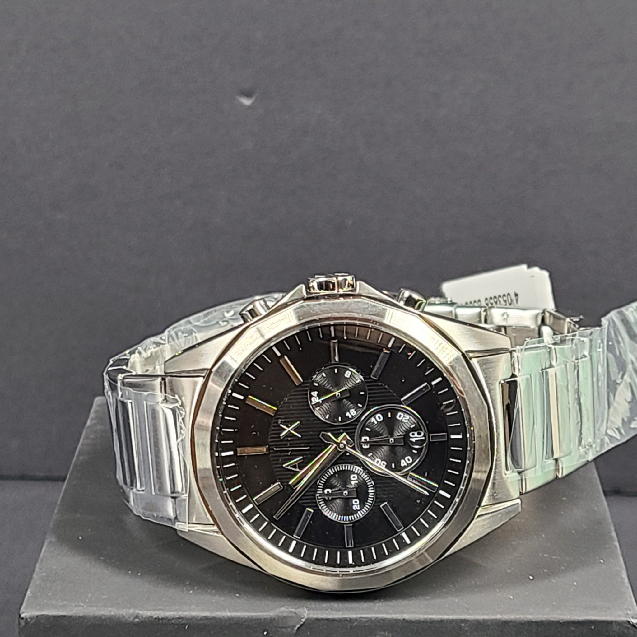 Armani Exchange Chronograph Steel Watch 44 mm Silver Tone Black Dial AX2600 NIB