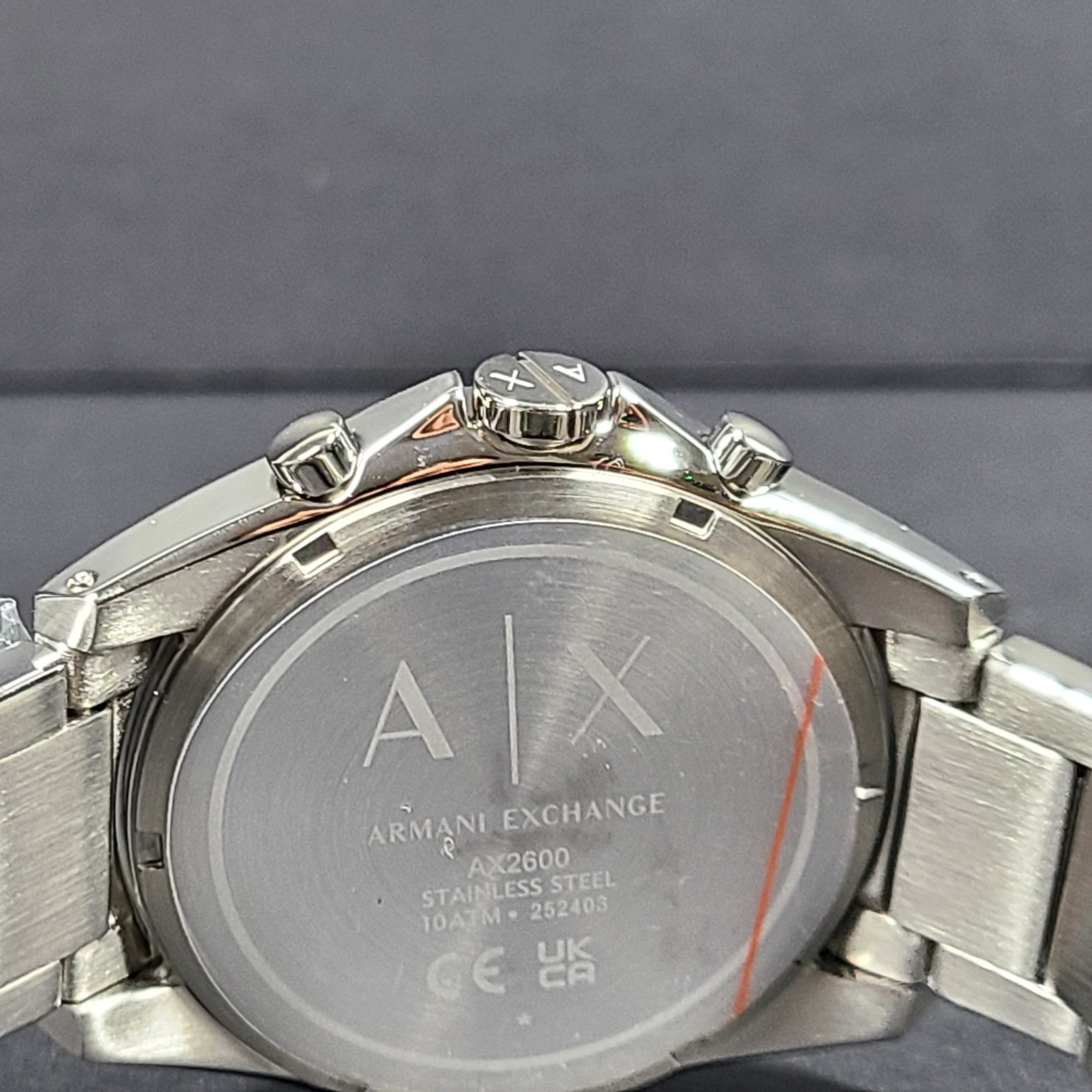 Armani Exchange Chronograph Steel Watch 44 mm Silver Tone Black Dial AX2600 NIB