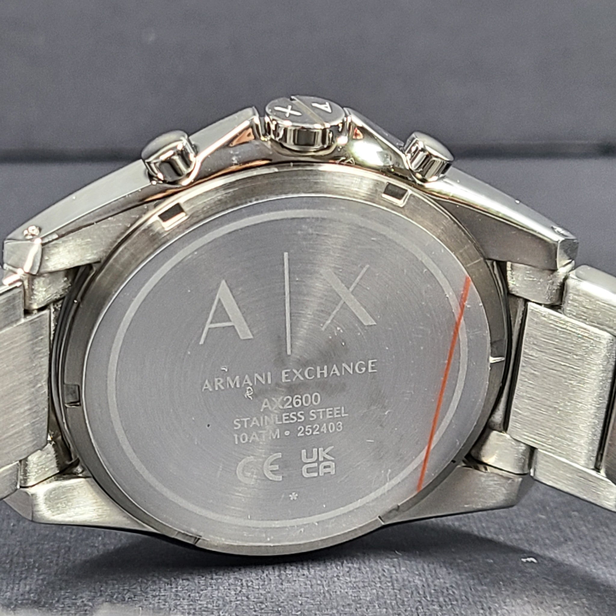 Armani Exchange Chronograph Steel Watch 44 mm Silver Tone Black Dial AX2600 NIB