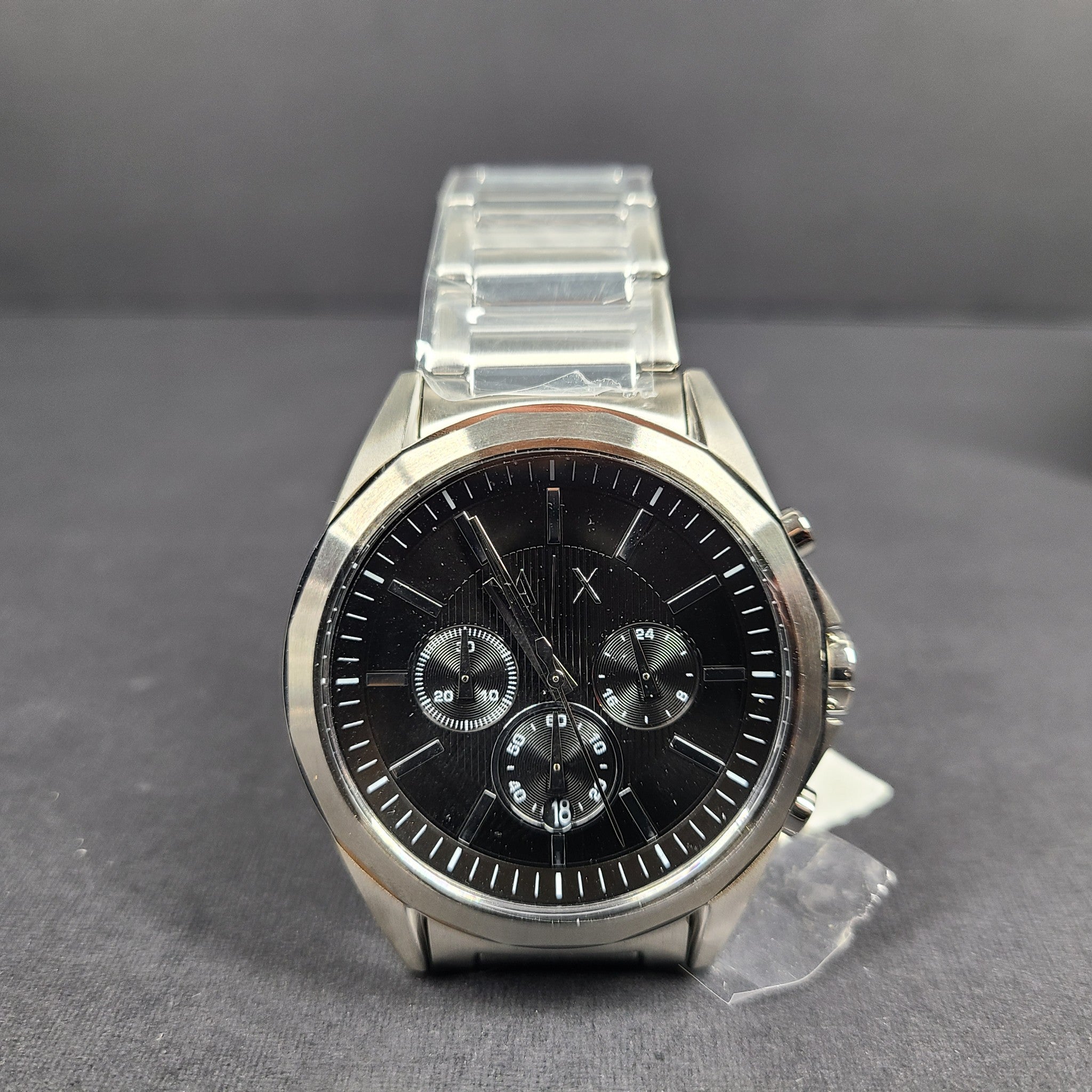 Armani Exchange Chronograph Steel Watch 44 mm Silver Tone Black Dial AX2600 NIB