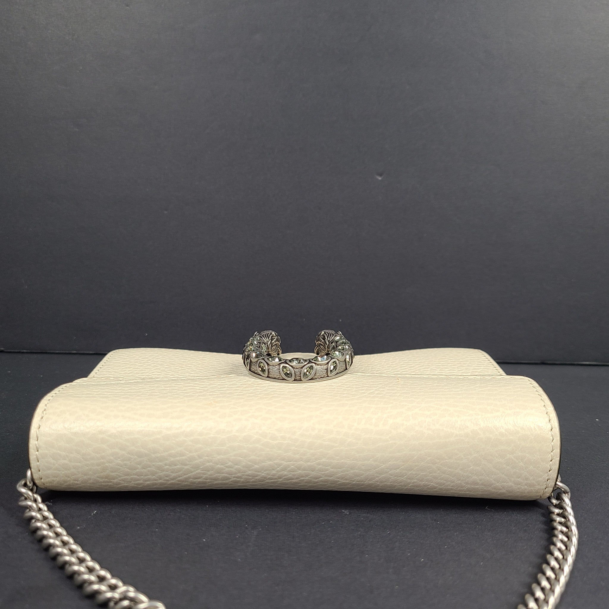 Gucci Super Mini Dionysus Chain Wallet Crossbody Flap Bag 476432 White Leather