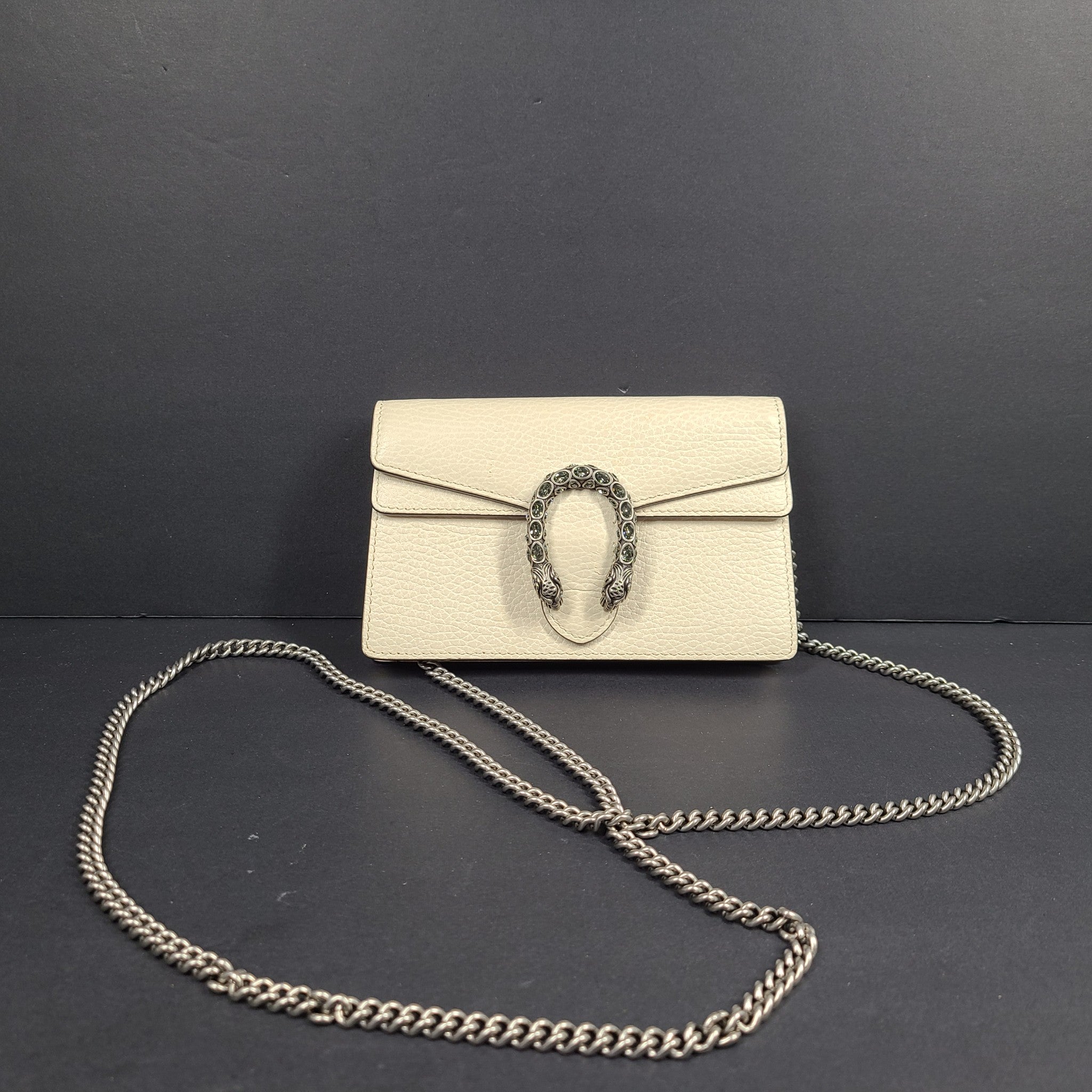 Gucci Super Mini Dionysus Chain Wallet Crossbody Flap Bag 476432 White Leather