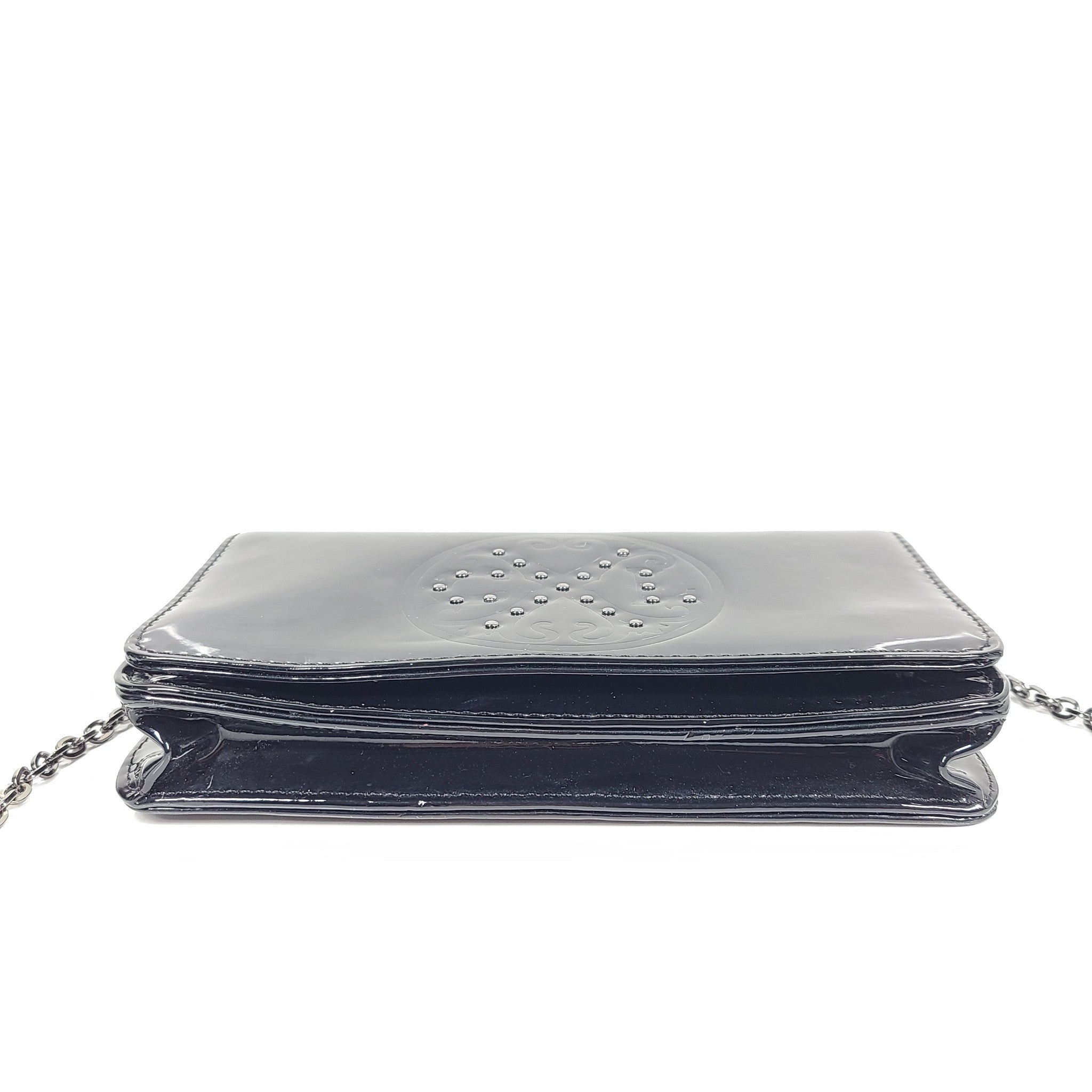 Christian Lacroix Patent Leather Crossbody Small Bag Chain Strap Black