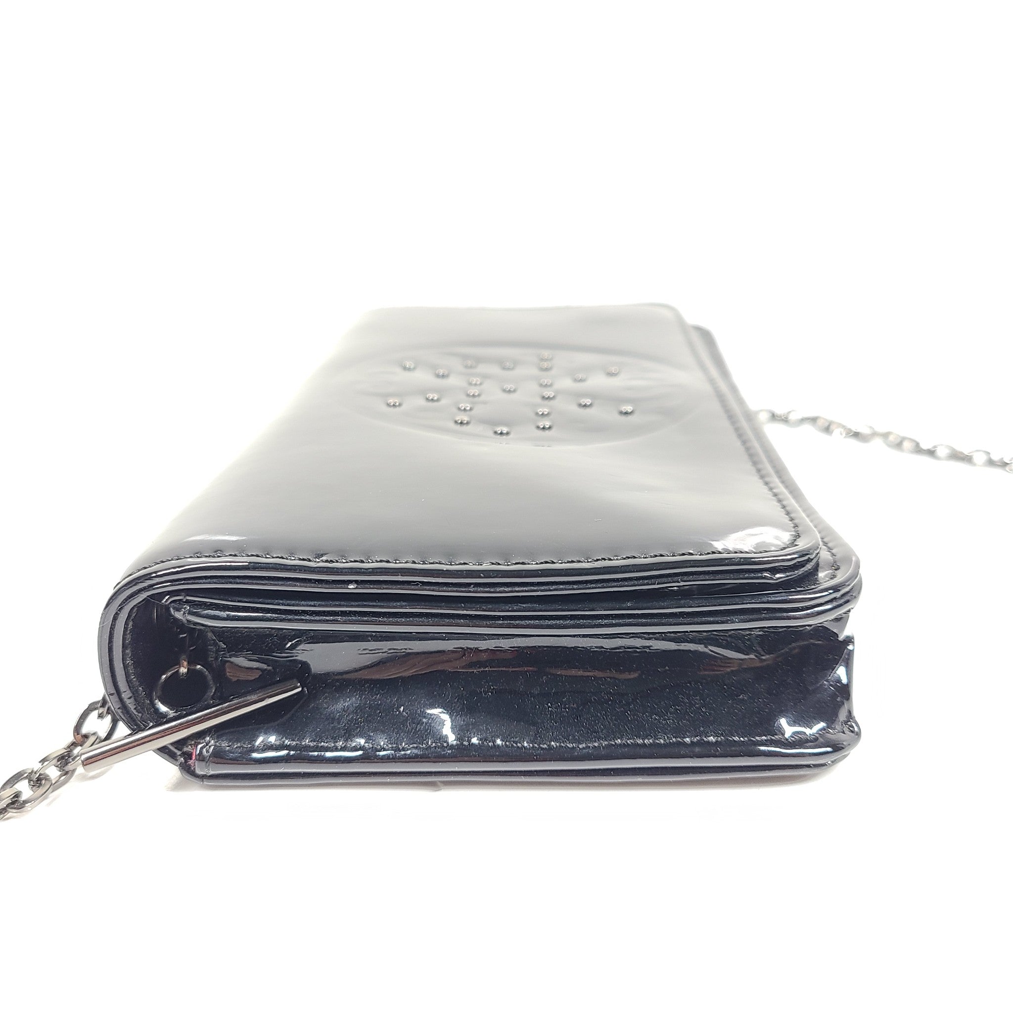 Christian Lacroix Patent Leather Crossbody Small Bag Chain Strap Black