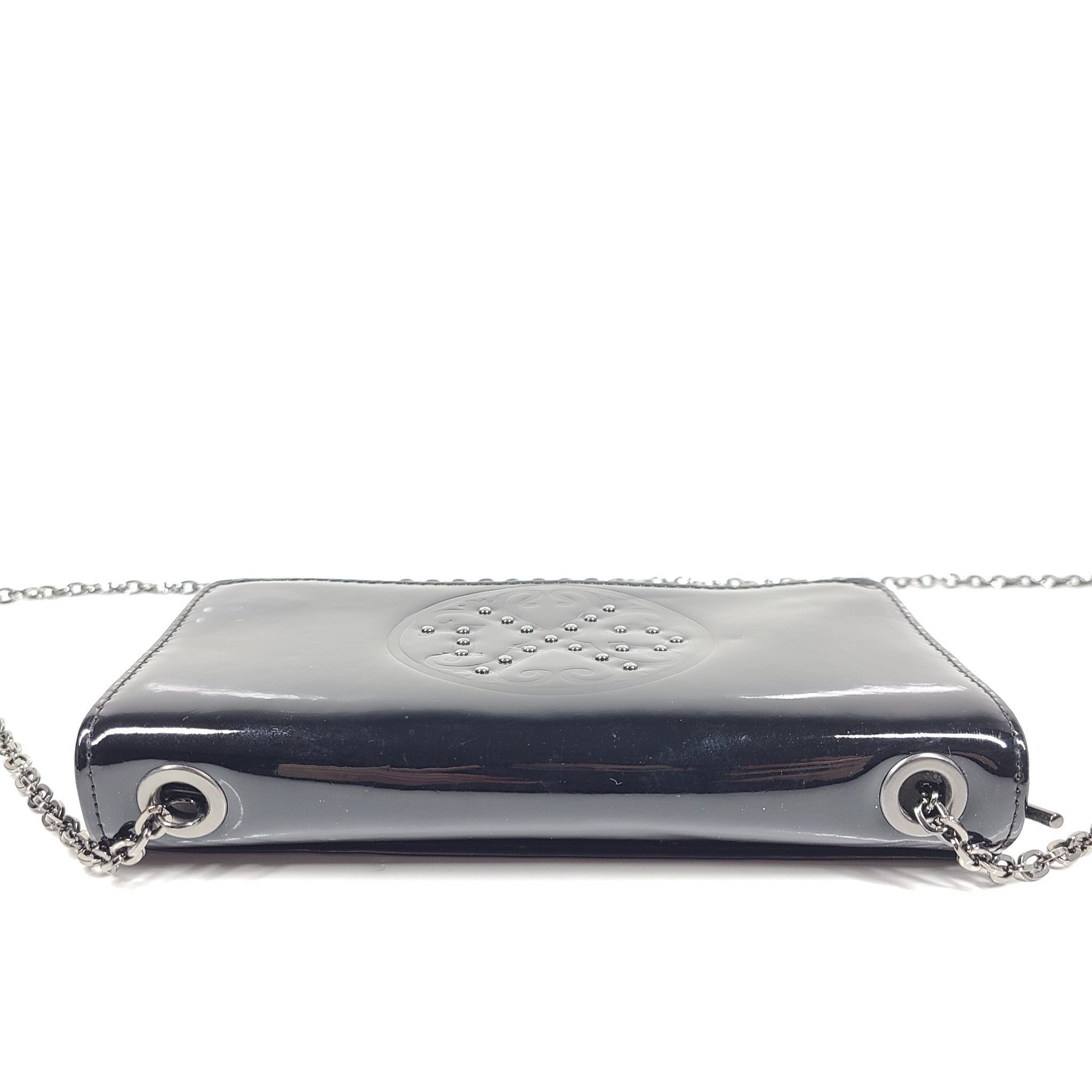 Christian Lacroix Patent Leather Crossbody Small Bag Chain Strap Black
