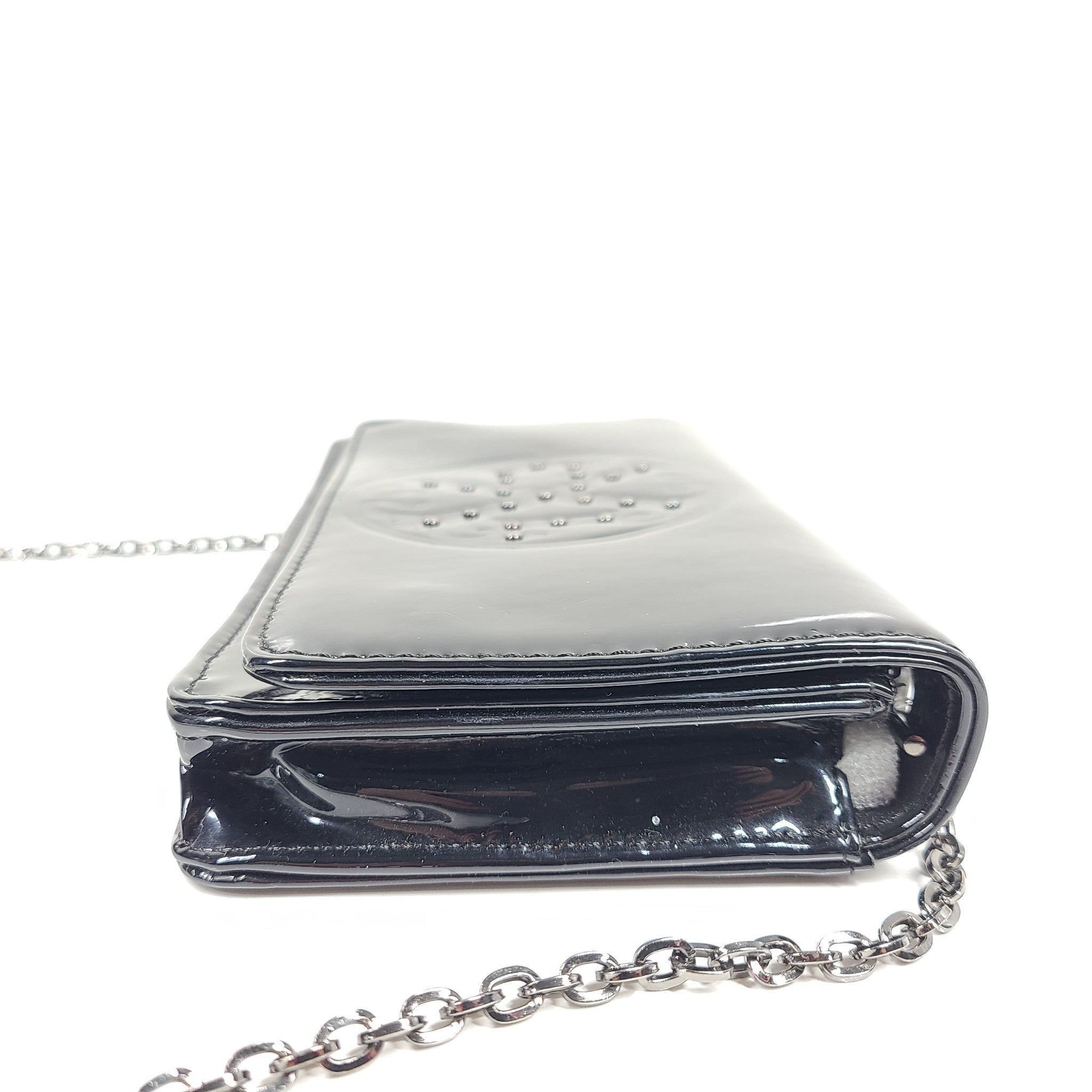 Christian Lacroix Patent Leather Crossbody Small Bag Chain Strap Black