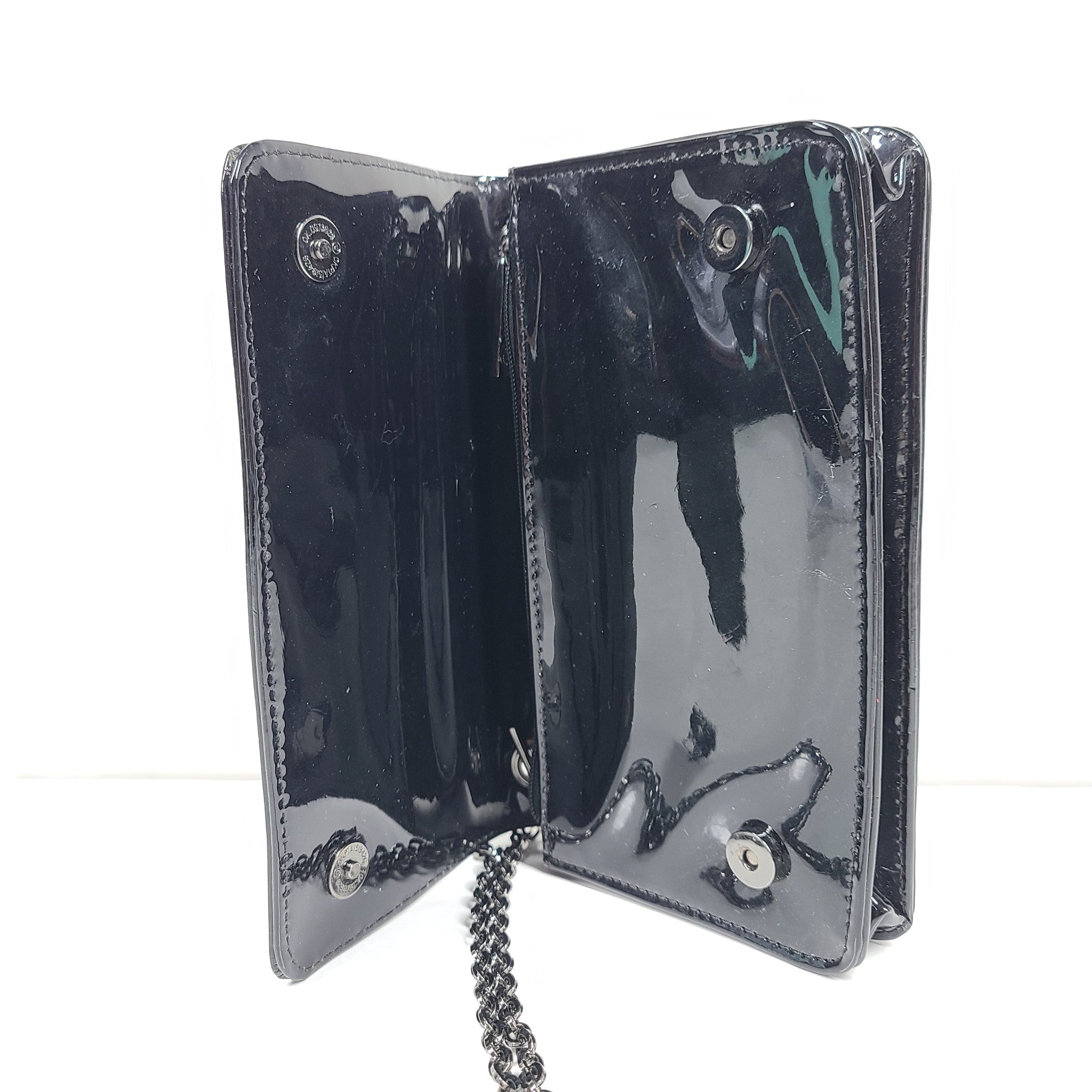 Christian Lacroix Patent Leather Crossbody Small Bag Chain Strap Black