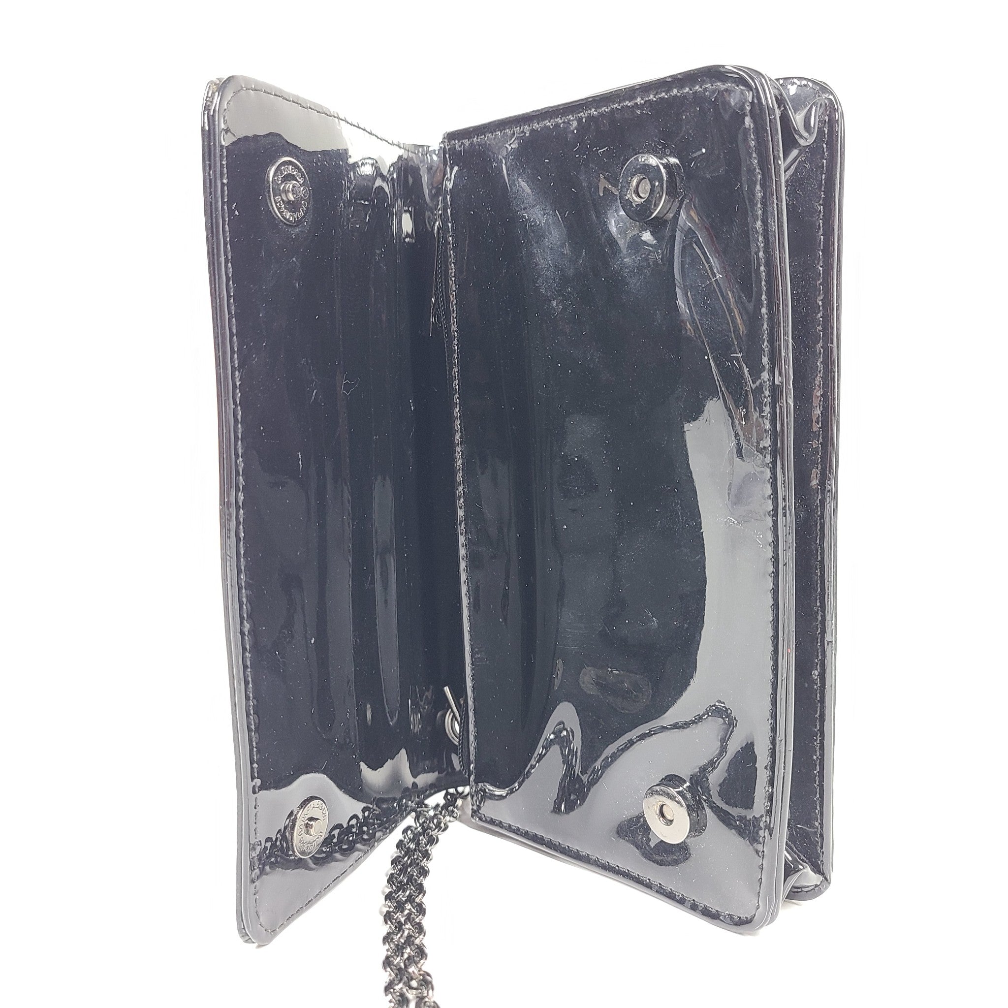 Christian Lacroix Patent Leather Crossbody Small Bag Chain Strap Black
