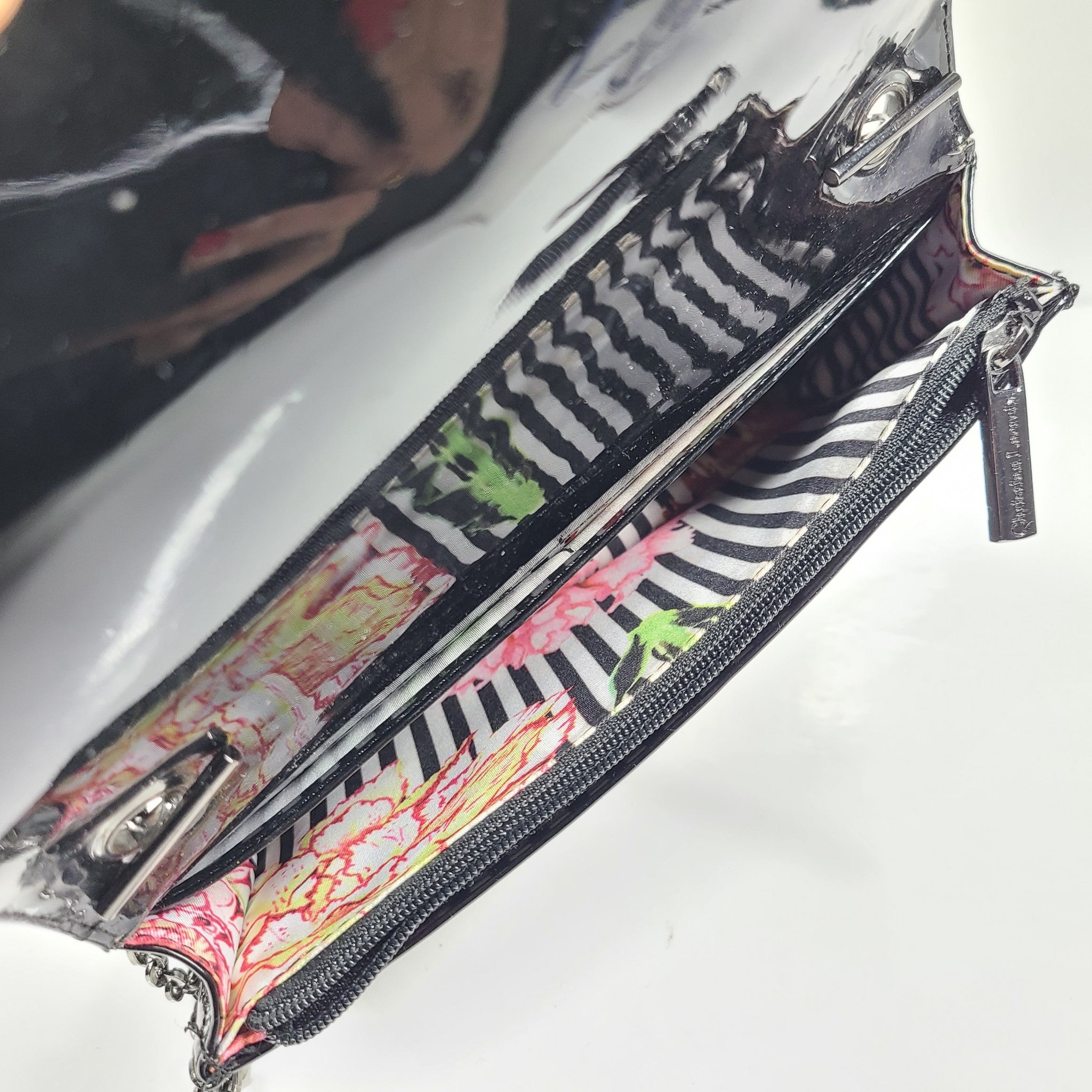Christian Lacroix Patent Leather Crossbody Small Bag Chain Strap Black