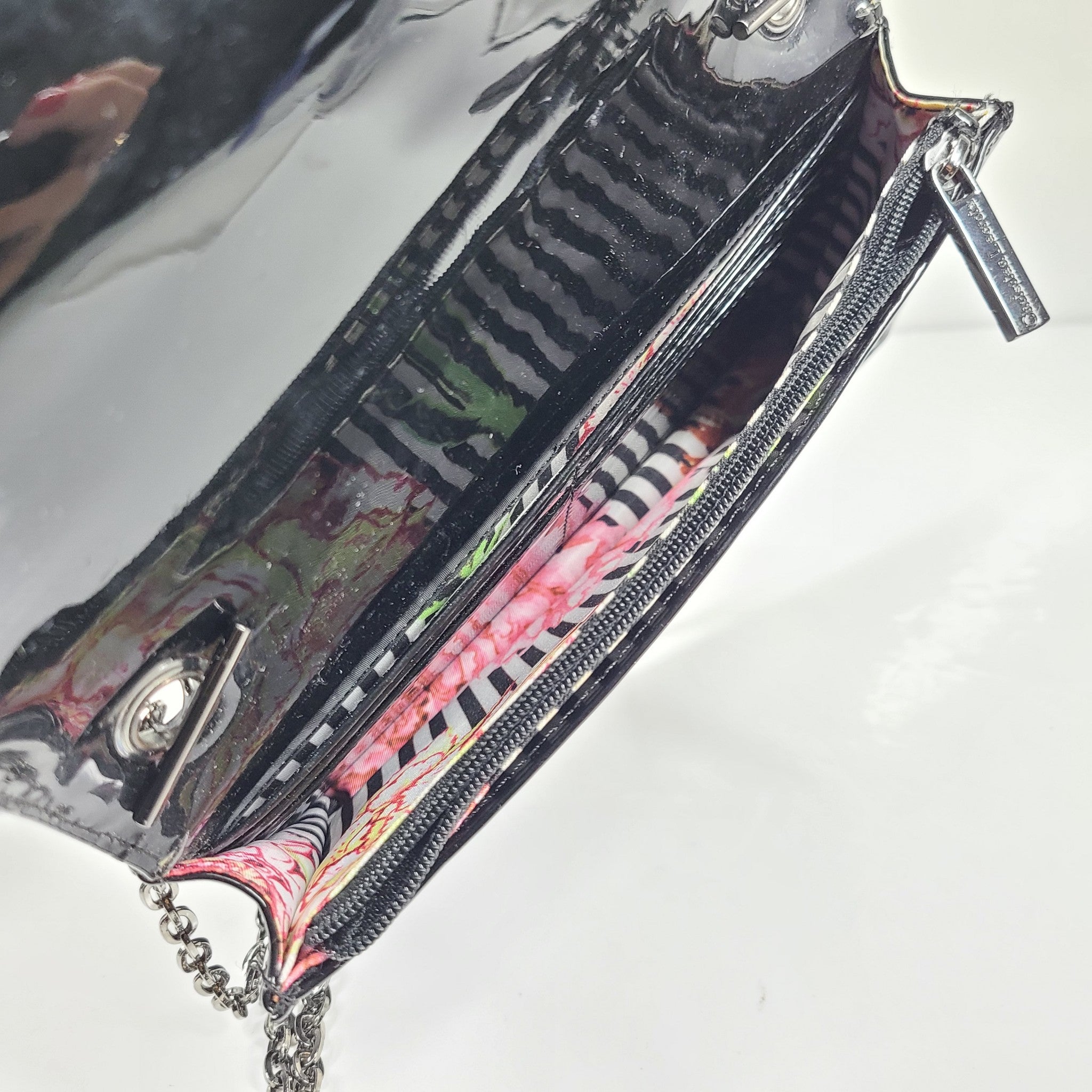 Christian Lacroix Patent Leather Crossbody Small Bag Chain Strap Black