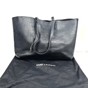 Saint Laurent Calfskin Leather Crocodile Embossed Large Shopper Tote Bag Black