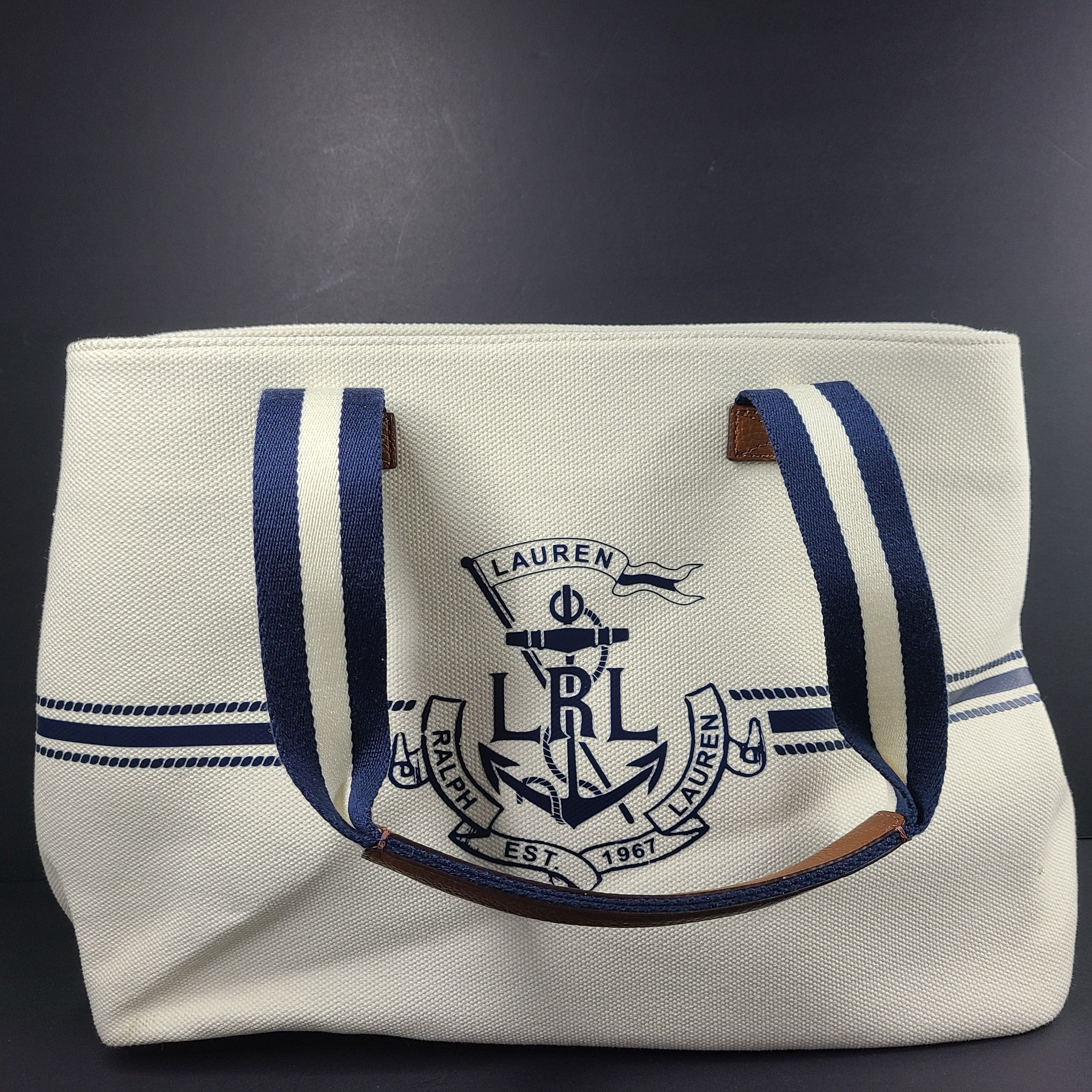 Ralph Lauren Anchor Huntley Market Tote Shopping Bag Handbag Shopper White NEW