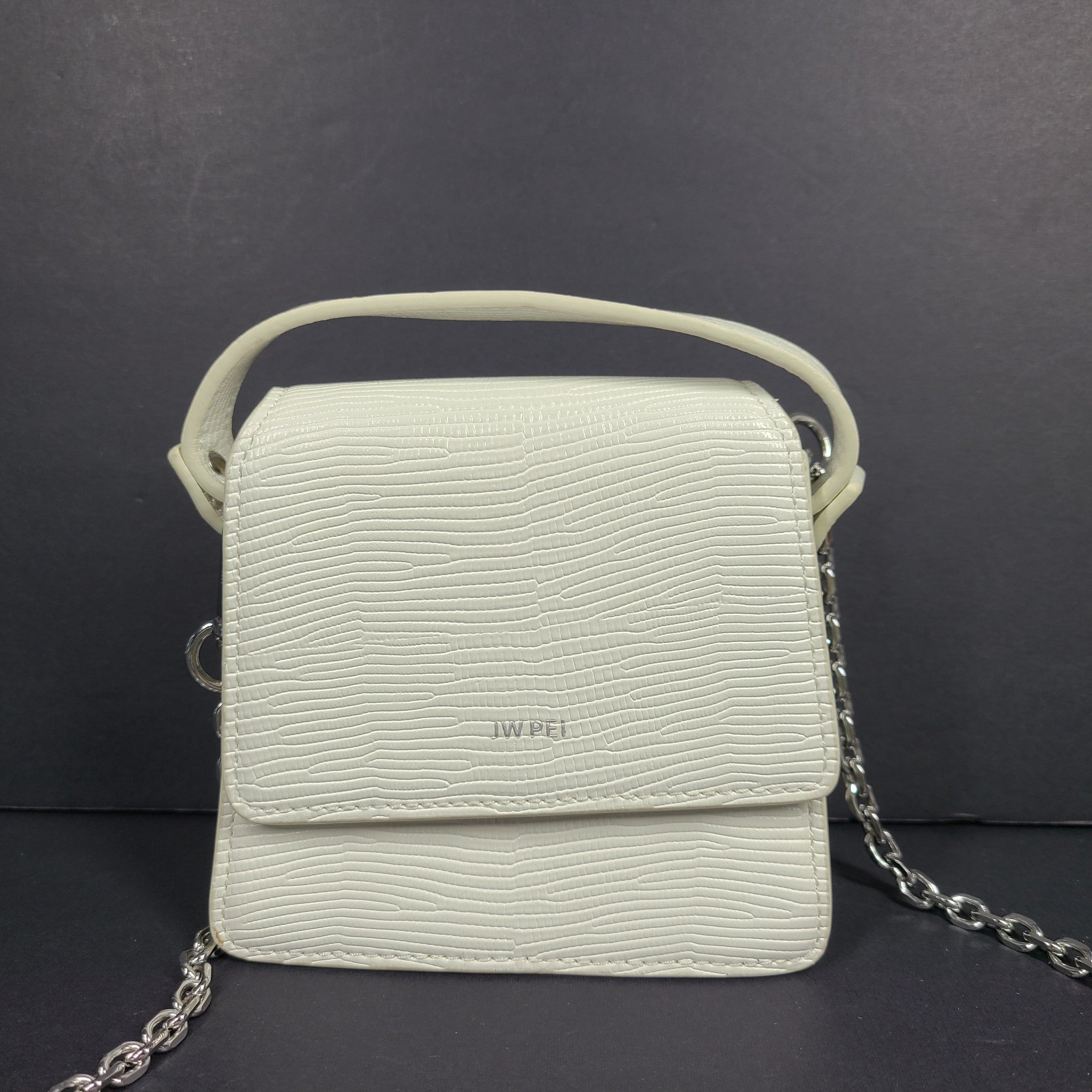 JW PEI Vegan Leather Crossbody Small Bag Detachable Chain Strap Croc White